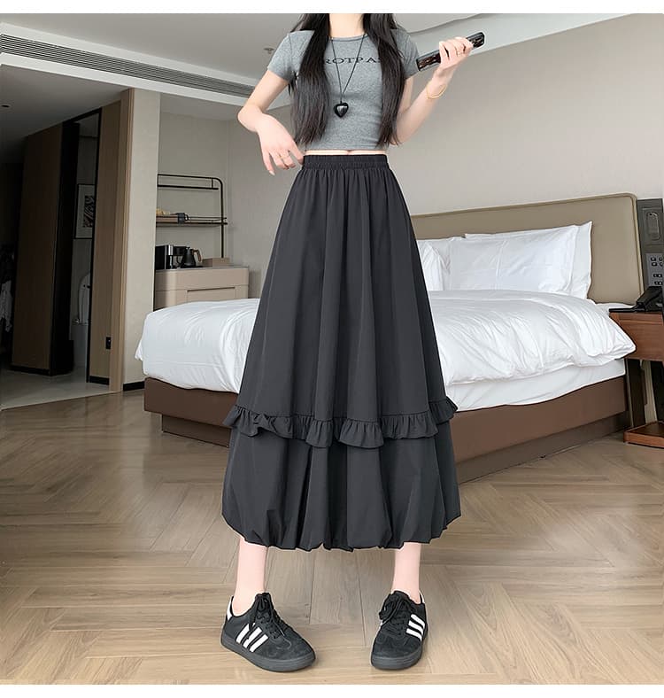 화이트 여름 프릴 꽃밭 반신 스커트 롱 코트 디자인 센스 작은 키 루즈핏 넓은 다리 한 마디 퍼프 스커트 상세 이미지 21