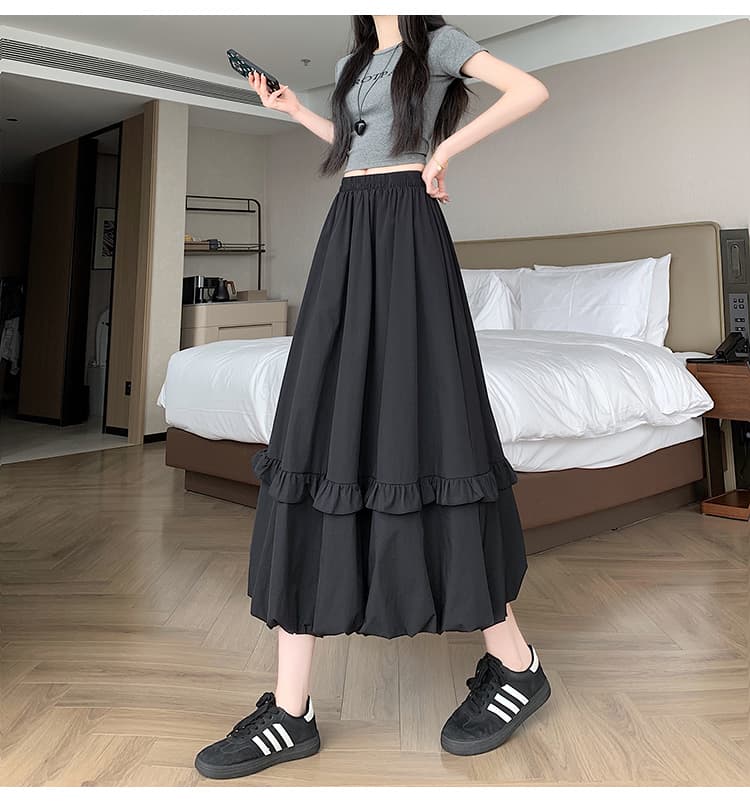 화이트 여름 프릴 꽃밭 반신 스커트 롱 코트 디자인 센스 작은 키 루즈핏 넓은 다리 한 마디 퍼프 스커트 상세 이미지 22