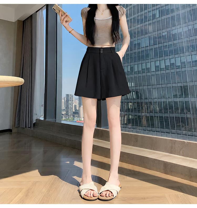 실사 2026 새로운 인터넷 유명인 핫걸 고급 마 재료 원단 다용도 하이웨이스트 반바지 와이드 레그 팬츠 상세 이미지 28