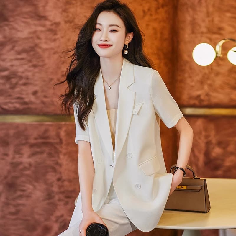 작은 키 반팔 블레이저 여성 여름 얇은 스타일 2026 새로운 고급 센스 캐주얼 정장 이미지 3