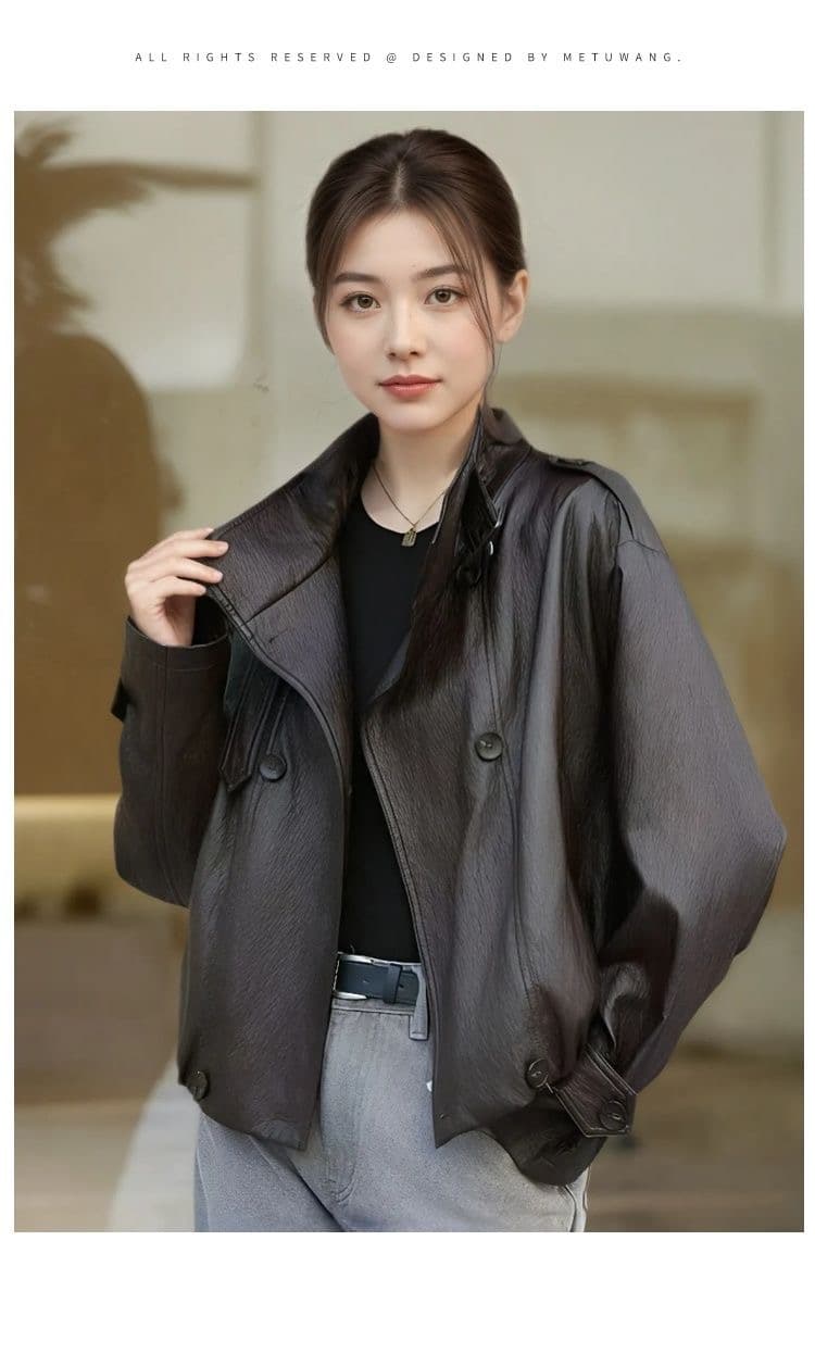 작은 가죽 재킷 재킷 여성 짧은 2026 가을 새로운 작은 키 스탠드 칼라 품격 차가운 바람의 소리 바람 레트로 가죽 자켓 상세 이미지 11