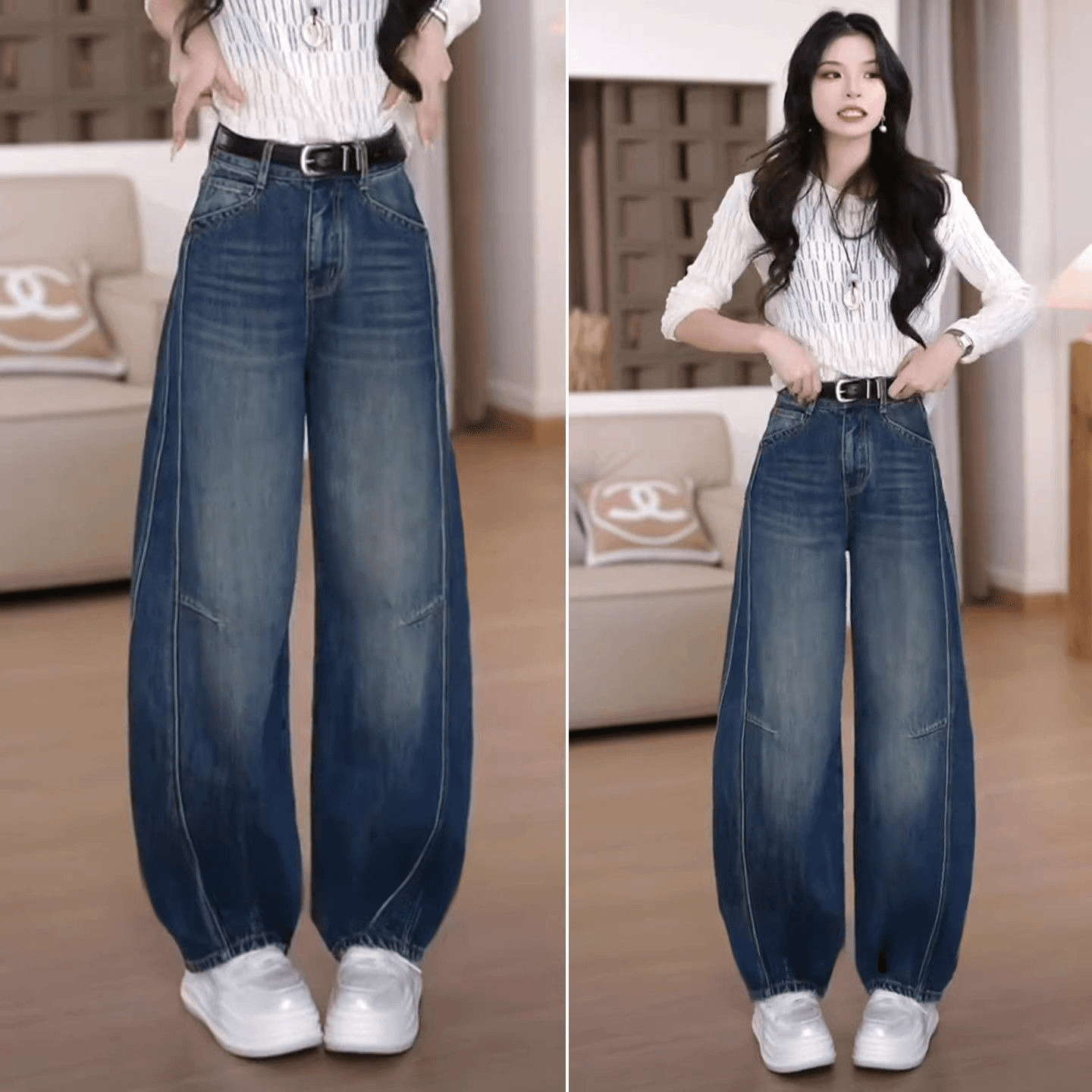 높은 허리 바지 아이들 2026 새로운 청바지 봄 모통이 칼 바지 루즈핏 지방 mm 빅 사이즈 슬림해 보이는 와이드 레그 팬츠 긴 바지 이미지 3