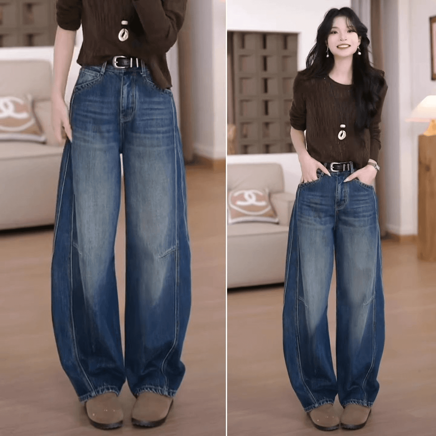 높은 허리 바지 아이들 2026 새로운 청바지 봄 모통이 칼 바지 루즈핏 지방 mm 빅 사이즈 슬림해 보이는 와이드 레그 팬츠 긴 바지 이미지 4