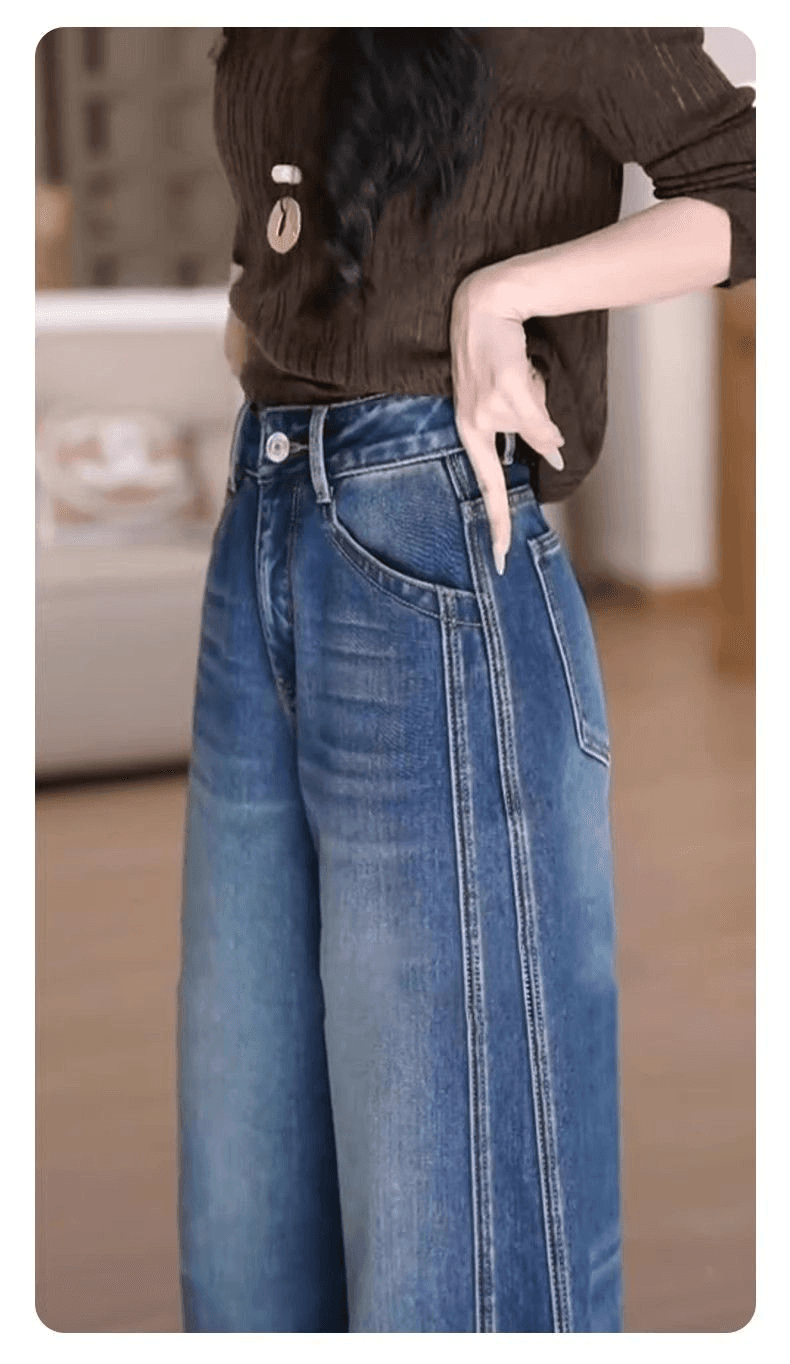 높은 허리 바지 아이들 2026 새로운 청바지 봄 모통이 칼 바지 루즈핏 지방 mm 빅 사이즈 슬림해 보이는 와이드 레그 팬츠 긴 바지 상세 이미지 6