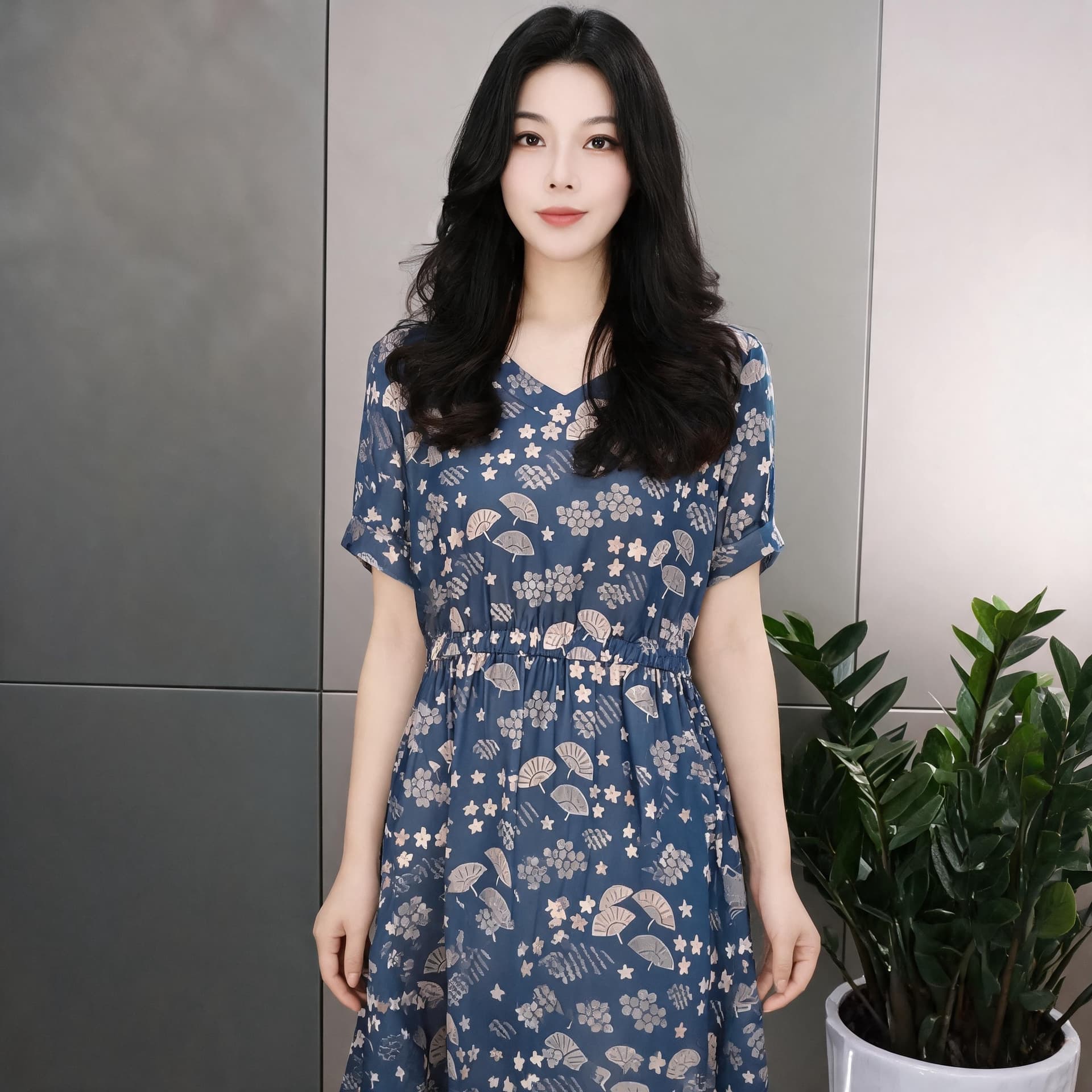 고급 반팔 여성 드레스 여름 2026 새로운 패션 품격 연령 감소 표지 배 슬림해 보이는 중년 엄마
