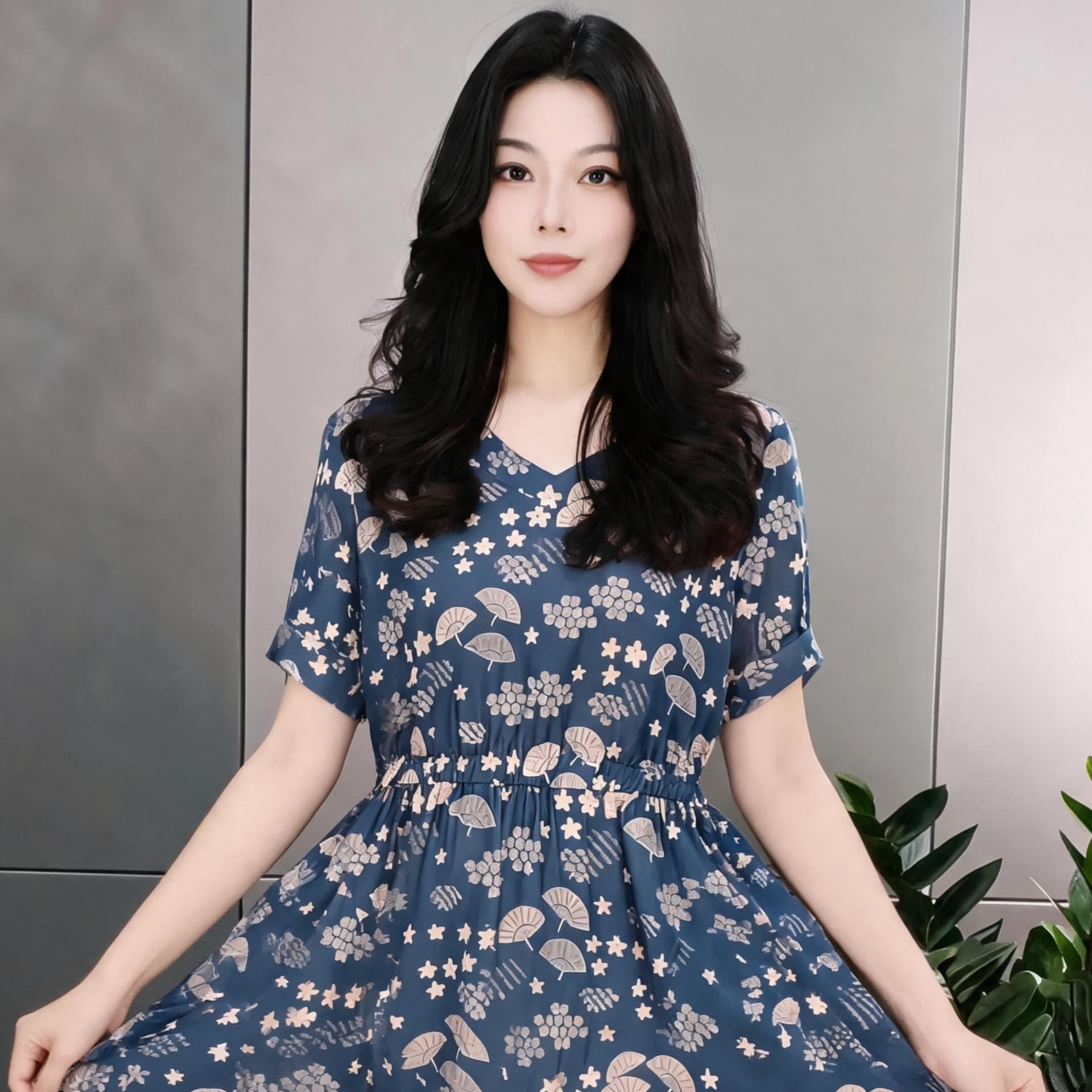 고급 반팔 여성 드레스 여름 2026 새로운 패션 품격 연령 감소 표지 배 슬림해 보이는 중년 엄마 이미지 3
