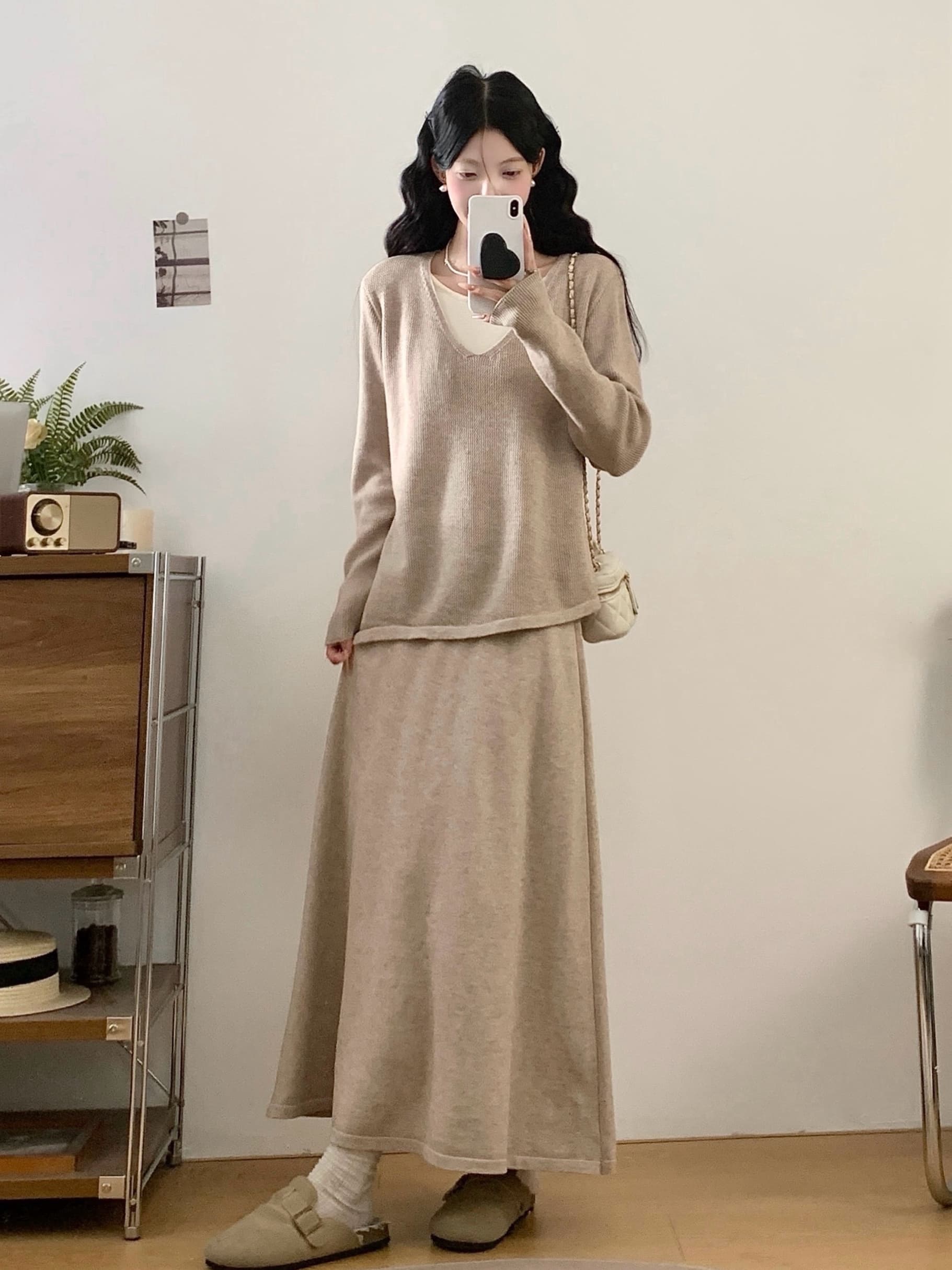 실사 빅 사이즈 여성 2026 가을 몸매 가꾸기 세트 마이크로 지방 mm 느슨함 센스 니트 편안함 스웨터 상세 이미지 11