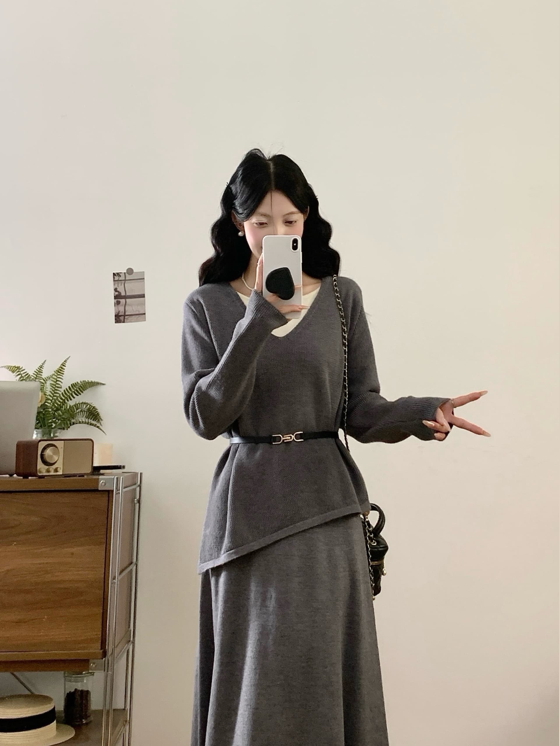실사 빅 사이즈 여성 2026 가을 몸매 가꾸기 세트 마이크로 지방 mm 느슨함 센스 니트 편안함 스웨터 상세 이미지 31