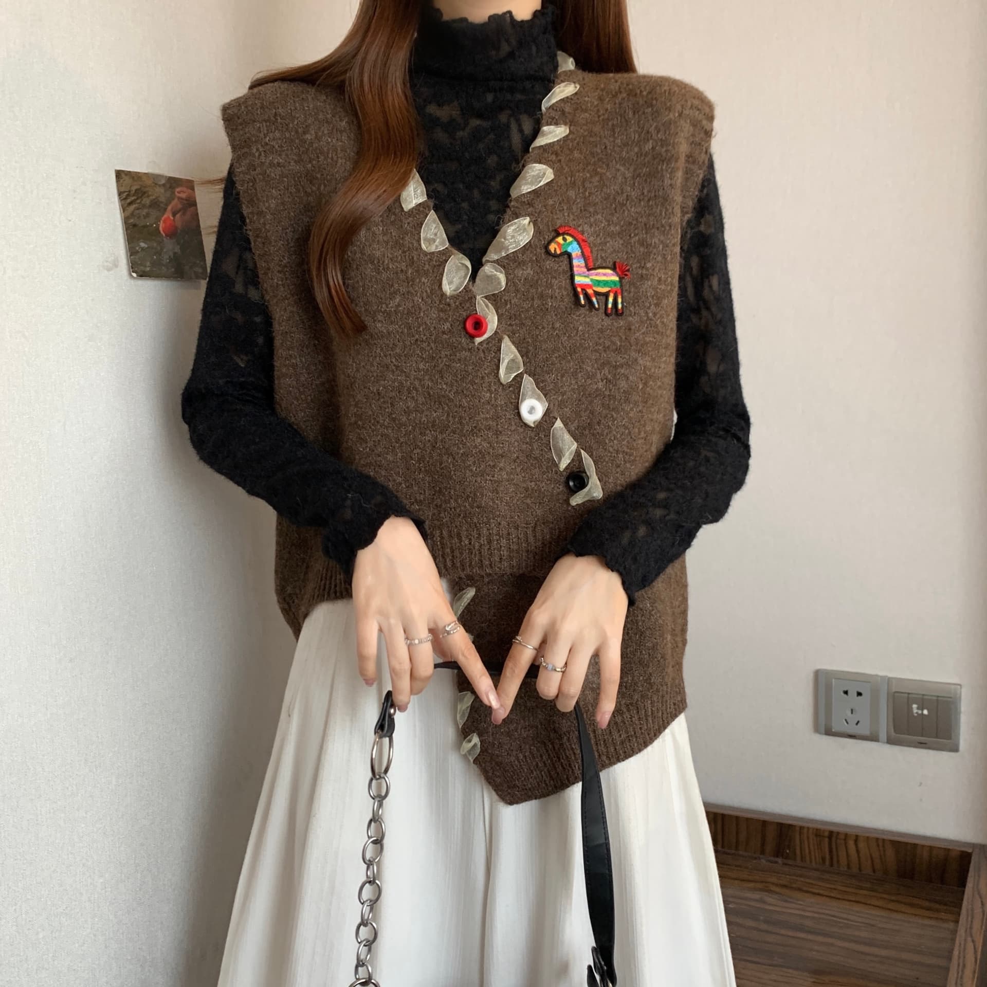 실사 빅 사이즈 2026 봄 불규칙 V넥 스택 착용 조끼 마이크로 지방 mm 연령 감소 베스트 맨위 상세 이미지 12