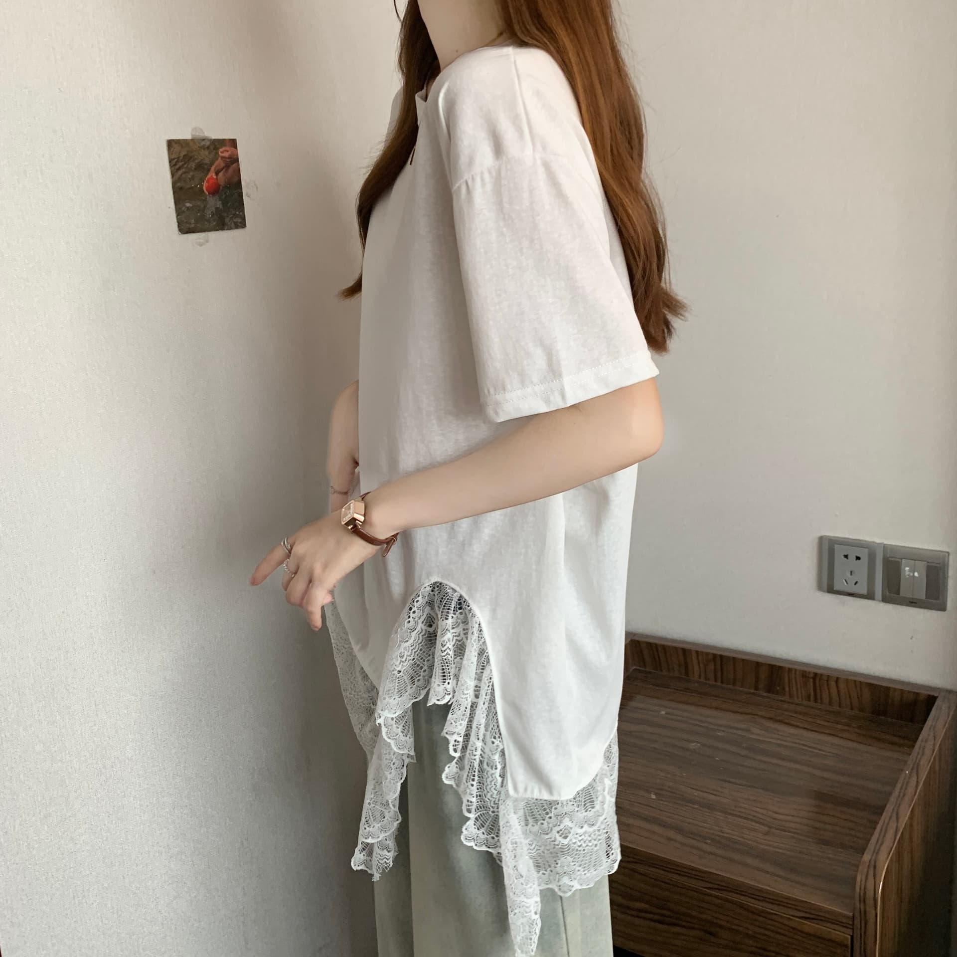 실사 레이스 측면 패치워크 2026 봄 새로운 디자인 센스 느긋한 바람 루즈핏 맨위 티셔츠 슬림해 보이는 트렌드 상세 이미지 18
