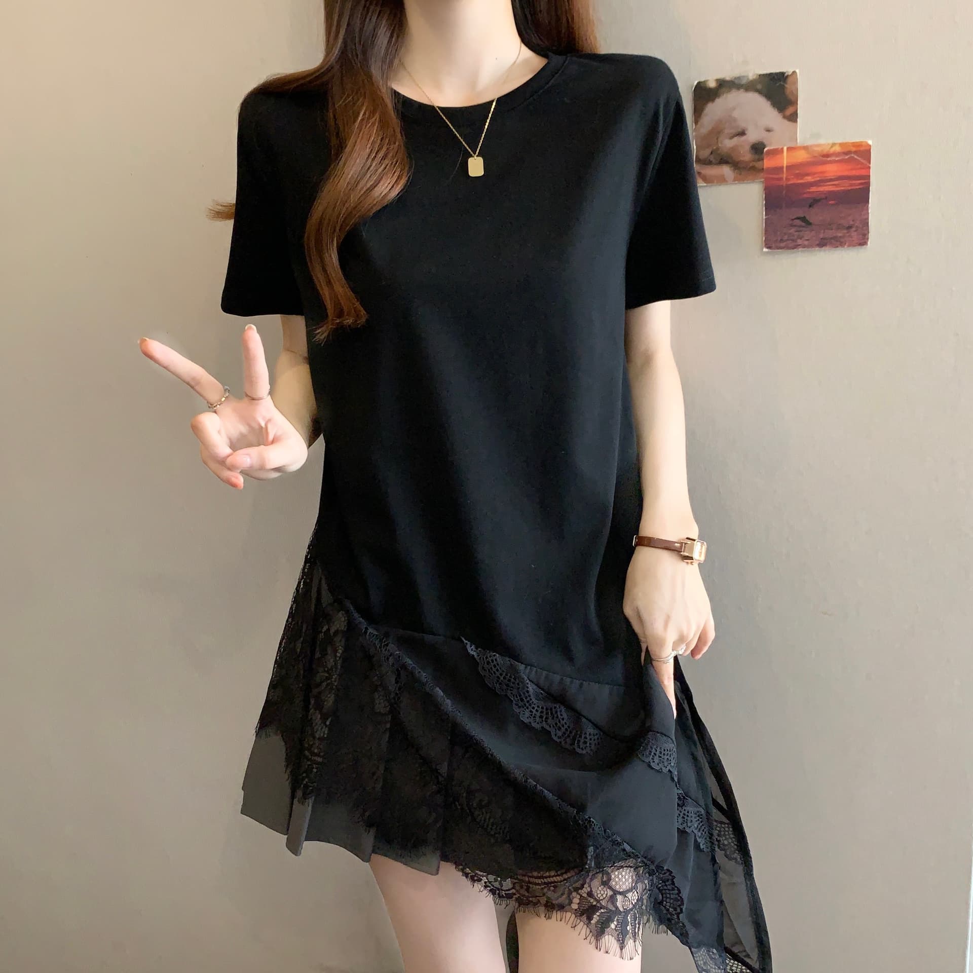실사 레이스 측면 패치워크 2026 봄 새로운 디자인 센스 느긋한 바람 루즈핏 맨위 티셔츠 슬림해 보이는 트렌드 상세 이미지 23