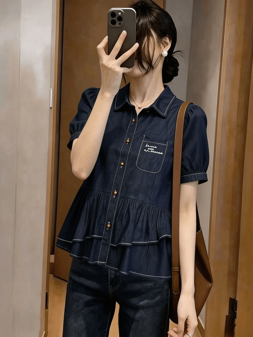 2026 여름 작은 샤넬 스타일 하늘색 자수 디자인 센스 데님 셔츠 한 chic 레트로 캐주얼 다용도 재킷 이미지 3