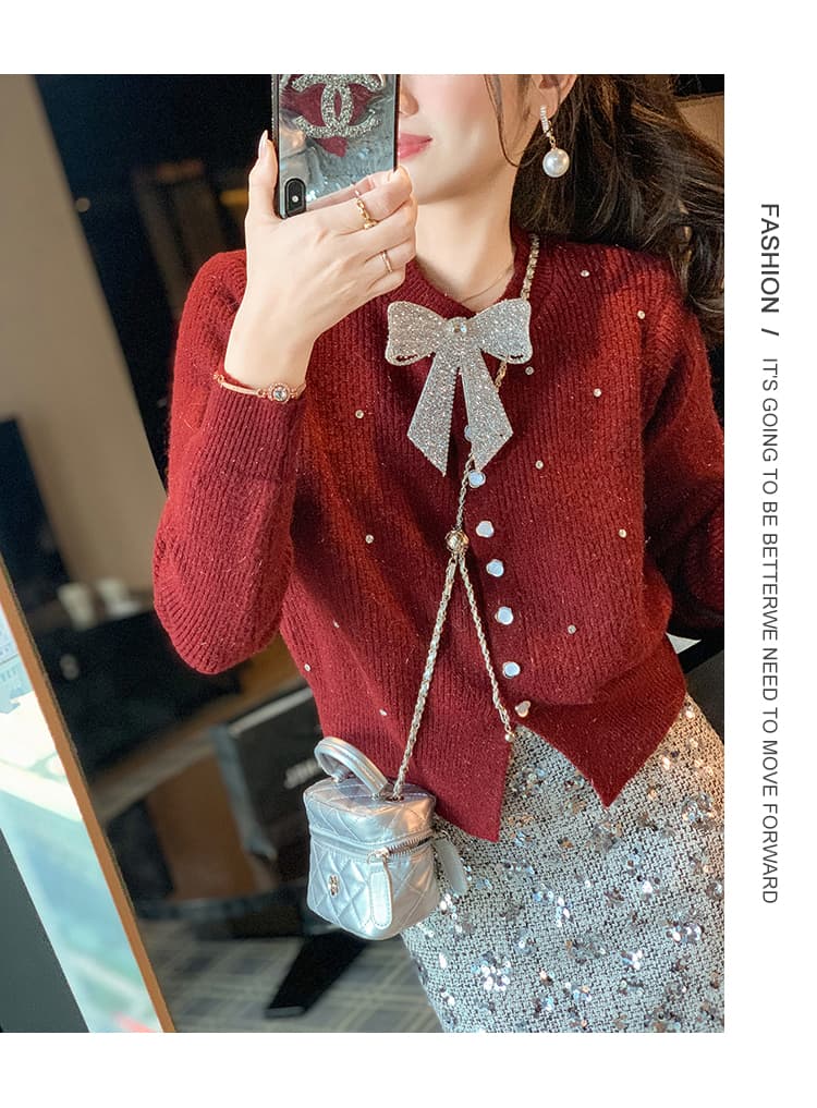 물고기 토끼 ~ 중 토끼 달콤함 다이아몬드 세팅 니트 맨위 여성 봄 가을 새로운 외국 가스 스웨터 오픈 가디건 인사이드 가져 가라. 기본 셔츠 상세 이미지 18