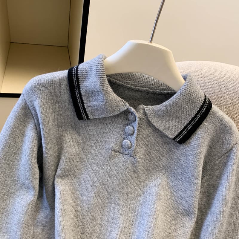 berry 안녕하세요. 너 그리고 해피 대 격통 맞춤 학원 스타일 POLO 칼라 루즈핏 니트 스웨터 플리츠 미니 스커트 세트 상세 이미지 14