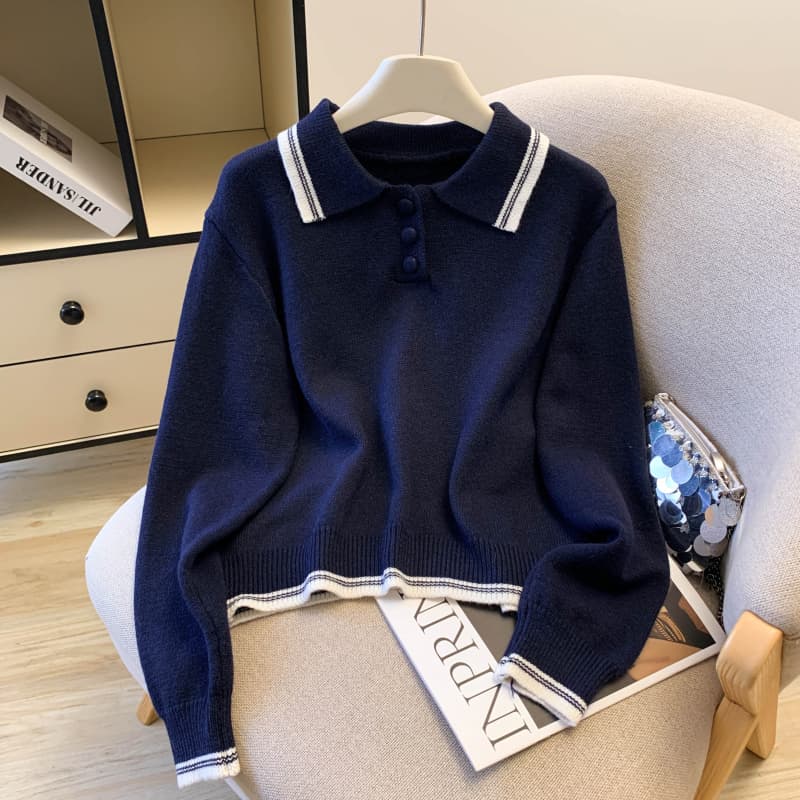 berry 안녕하세요. 너 그리고 해피 대 격통 맞춤 학원 스타일 POLO 칼라 루즈핏 니트 스웨터 플리츠 미니 스커트 세트 상세 이미지 23