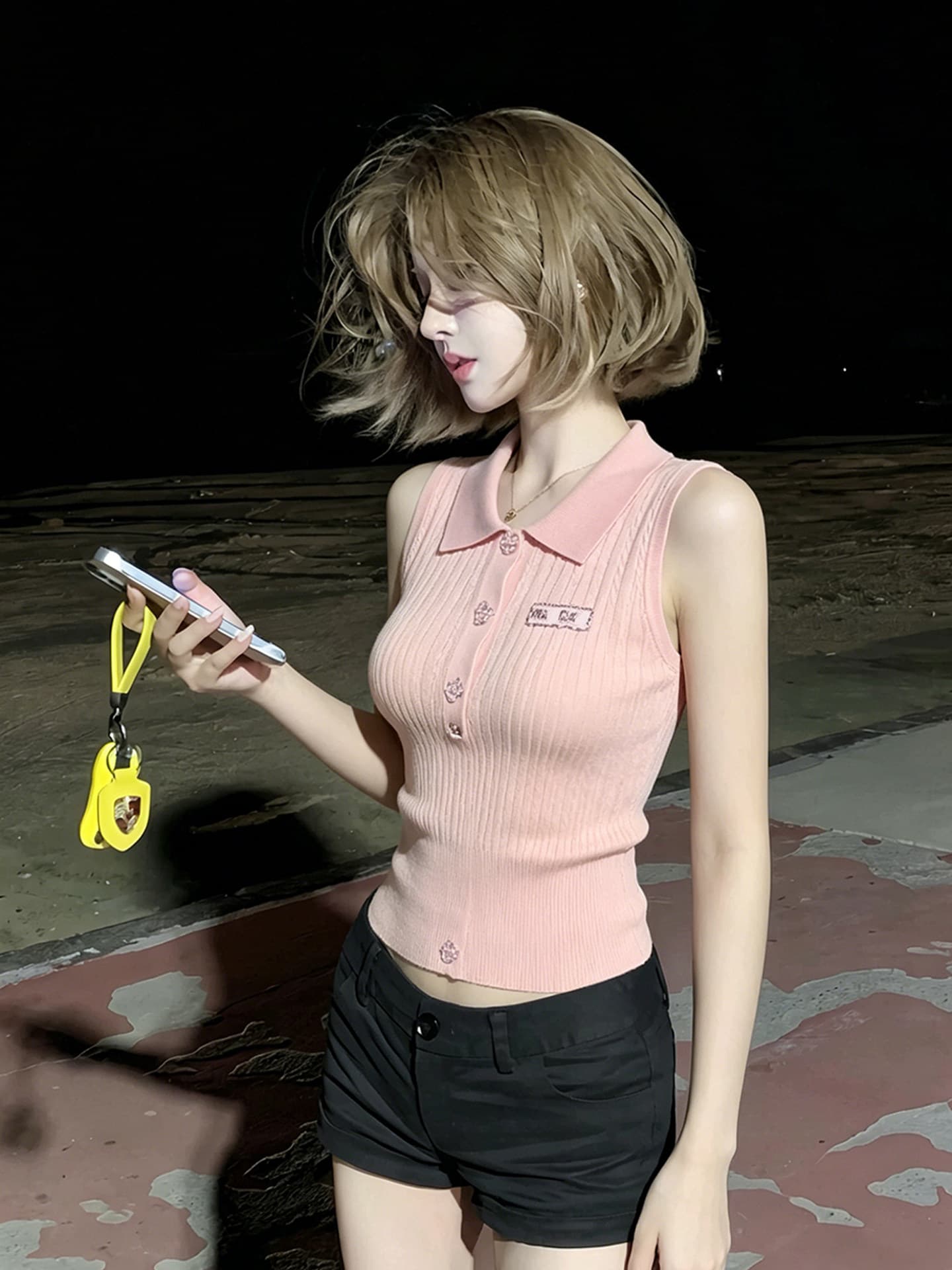 달콤함 소녀 바람 POLO 칼라 자수 니트 조끼 여성 여름 새로운 민소매 외출용 슬림해 보이는 연령 감소 출퇴근 맨위 이미지 3