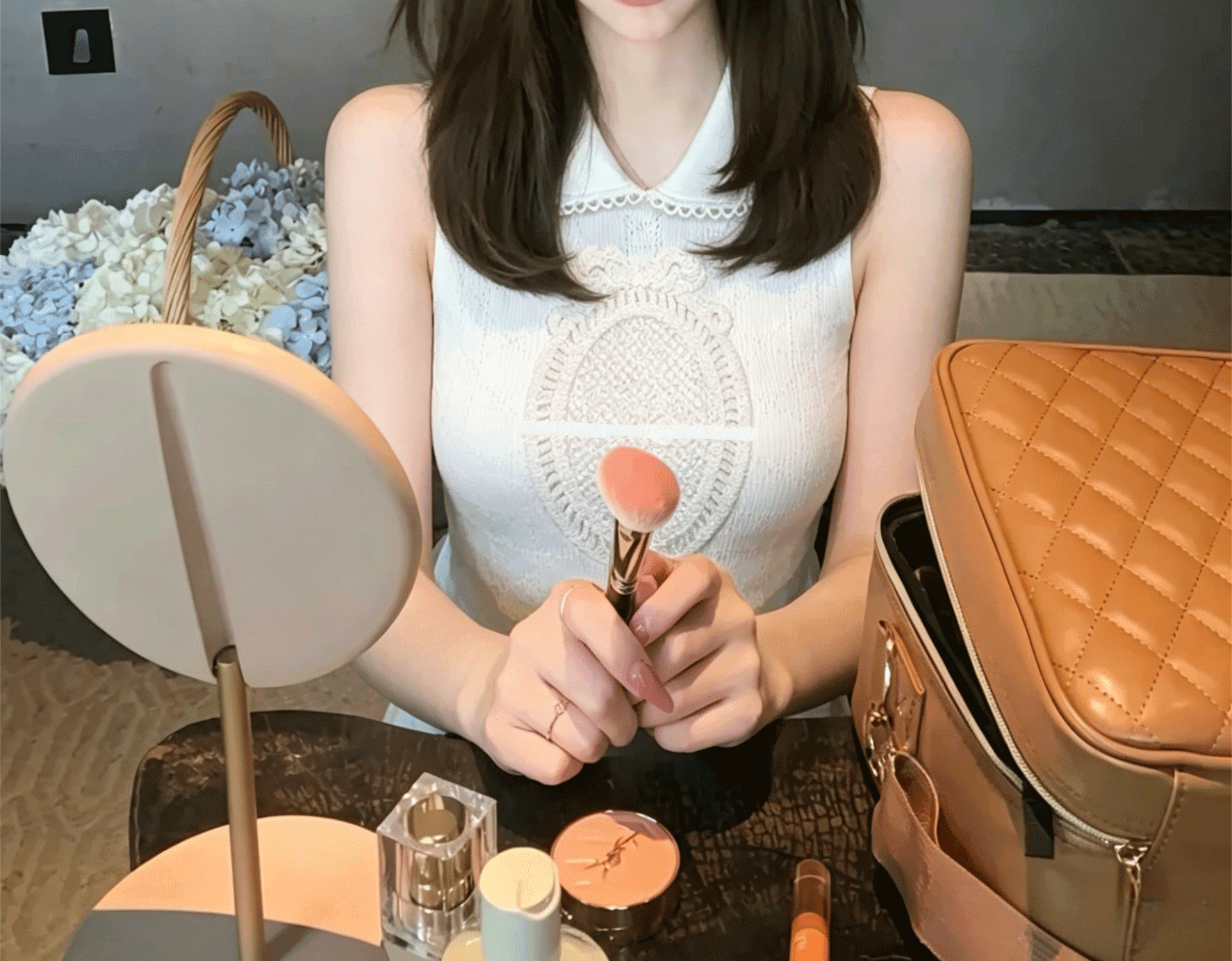 핑크색 베이비 칼라 자수 조끼 여성 여름 새로운 핫걸 바람 순수한 욕망 몸매 가꾸기 민소매 맨위 상세 이미지 4