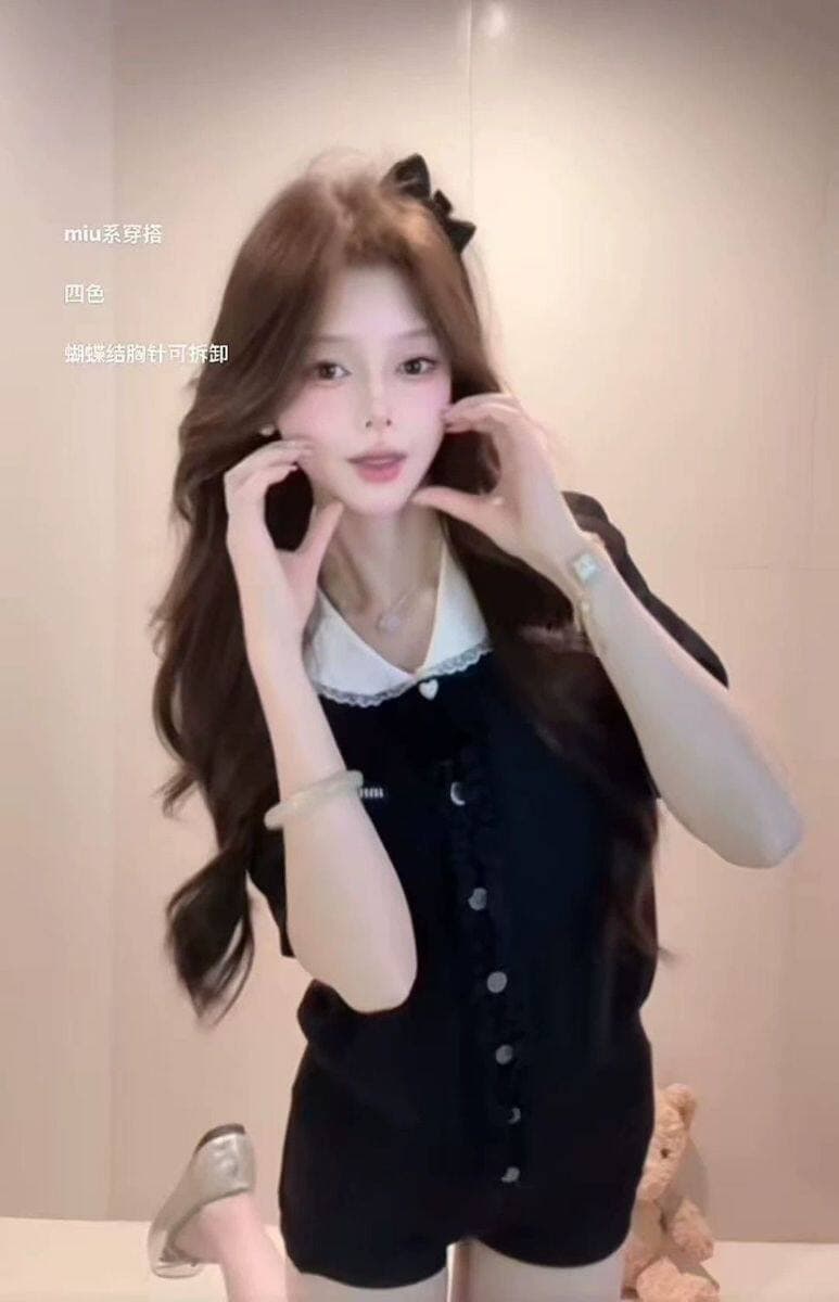여름 나비 매듭 프릴 POLO 칼라 맨위 여성 한 부서 학원 스타일 연령 감소 캐주얼 니트 반팔 티셔츠 상세 이미지 18