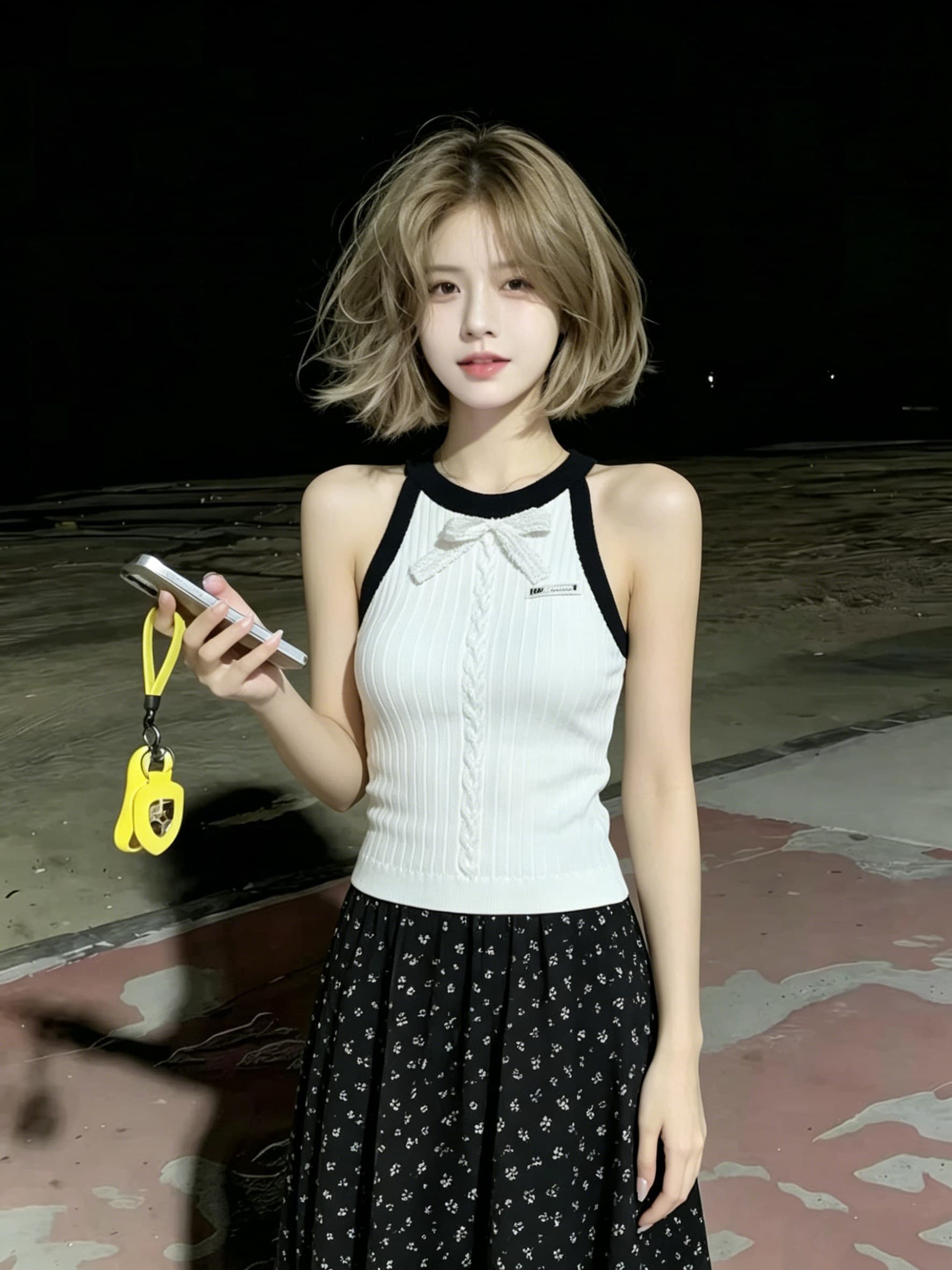 한 부서 핑크색 행침 목 니트 스웨터 조끼 여성 여름 새로운 나비 매듭 숙녀 몸매 가꾸기 슬림해 보이는 민소매 맨위 이미지 4