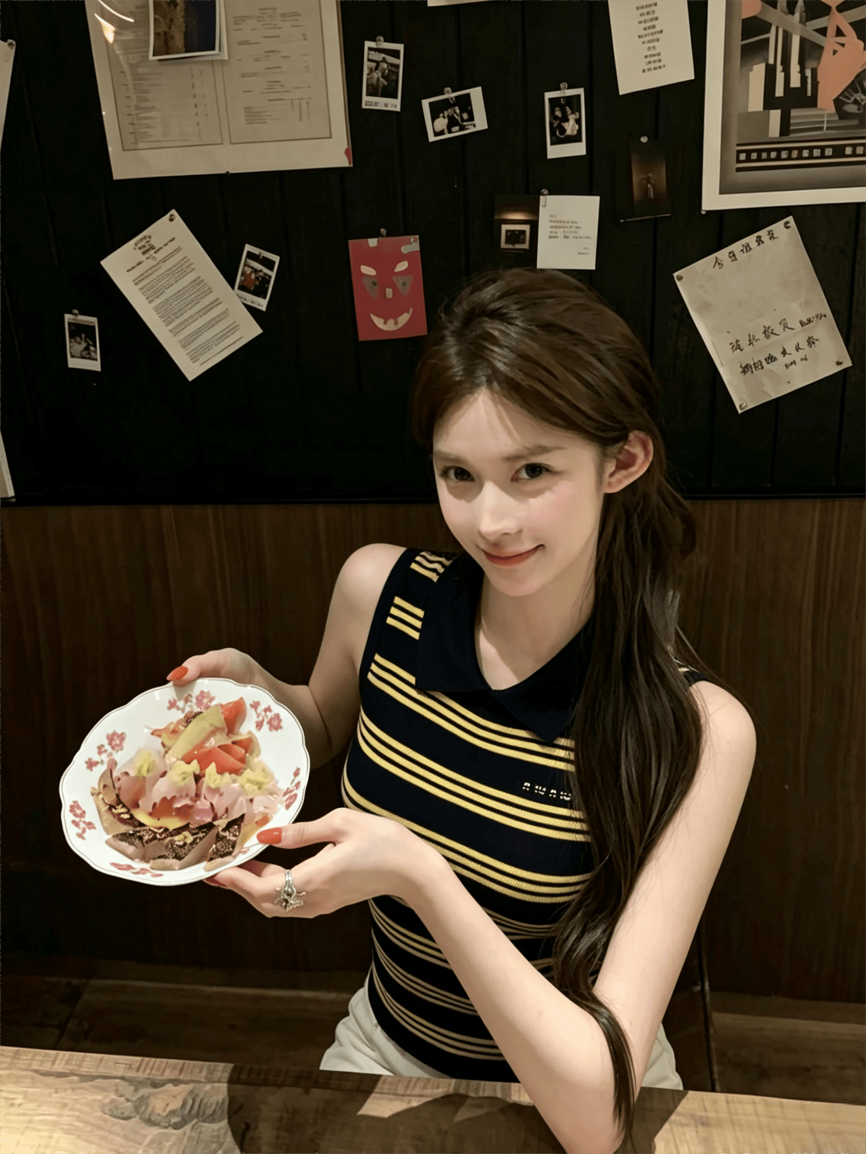 해군 황색 스트라이프 POLO 칼라 민소매 니트 조끼 여성 가슴 몸매 가꾸기 슬림해 보이는 인사이드 가져 가라. 상세 이미지 3