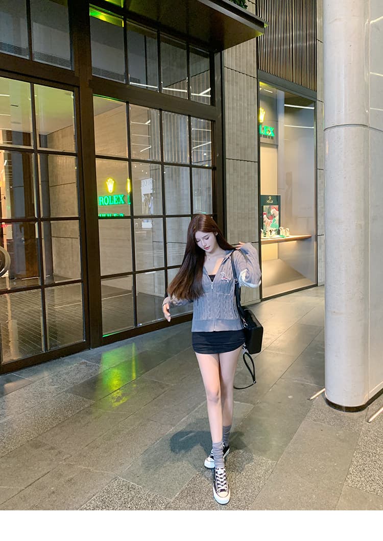 강아지 자수 니트 오픈 가디건 여성 26 봄 가을 새로운 네 도로 바 지퍼 후드 재킷 맨위 상세 이미지 9