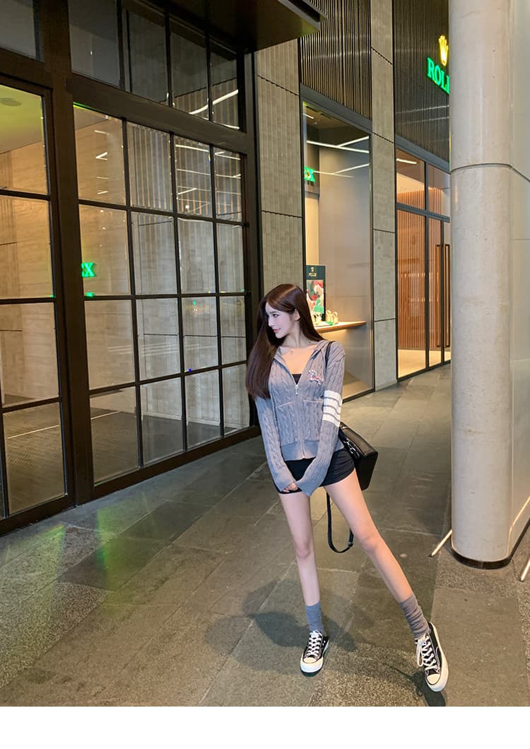 강아지 자수 니트 오픈 가디건 여성 26 봄 가을 새로운 네 도로 바 지퍼 후드 재킷 맨위 상세 이미지 15
