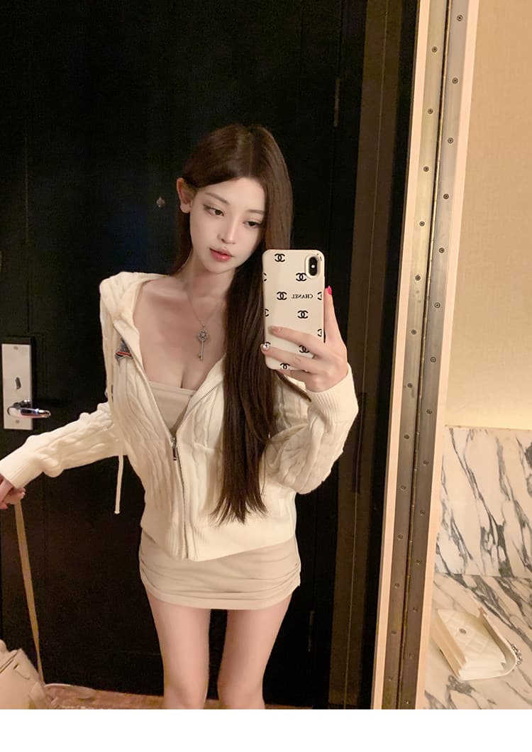 강아지 자수 니트 오픈 가디건 여성 26 봄 가을 새로운 네 도로 바 지퍼 후드 재킷 맨위 상세 이미지 17