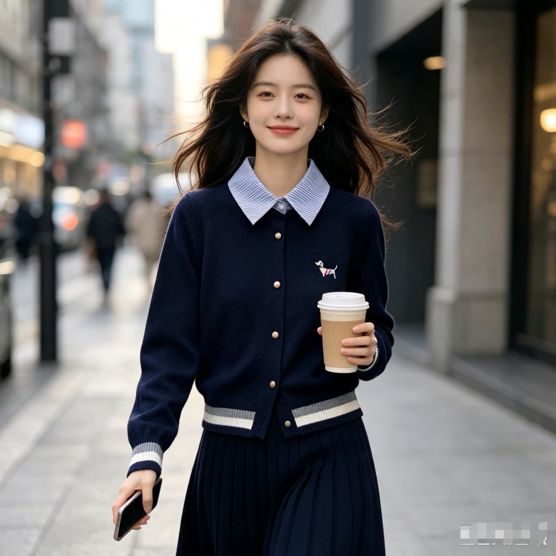 2026 봄 가을 한 부서 학원 스타일 페이크 레이어드 맨위 여성 뜨개질 오픈 가디건 패치워크 스트라이프 셔츠 플리츠 치마 세트 상세 이미지 2