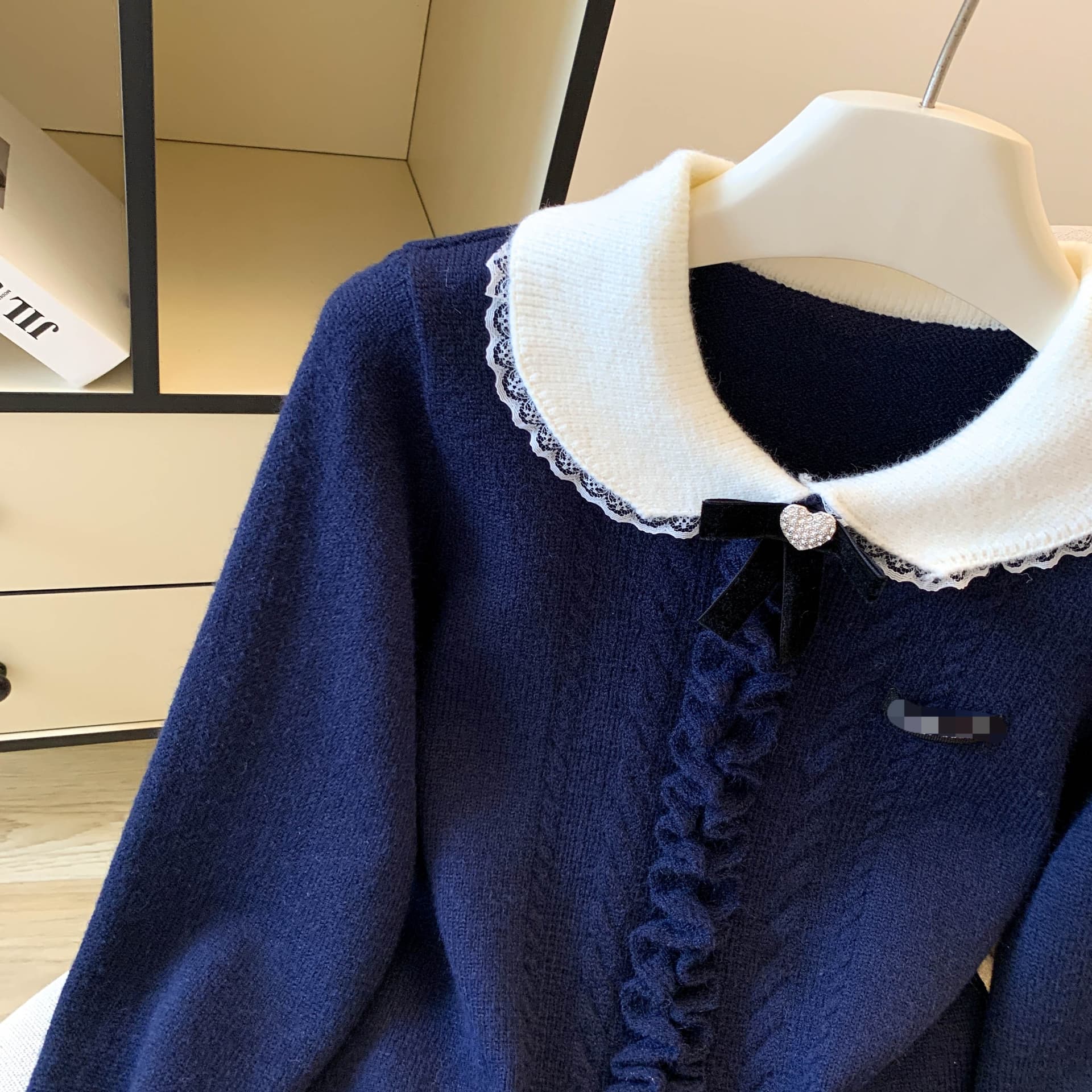 프릴 POLO 칼라 막대기 표시 함 의류 여성 한 부서 학원 스타일 연령 감소 캐주얼 니트 긴 소매 스웨터 상세 이미지 15