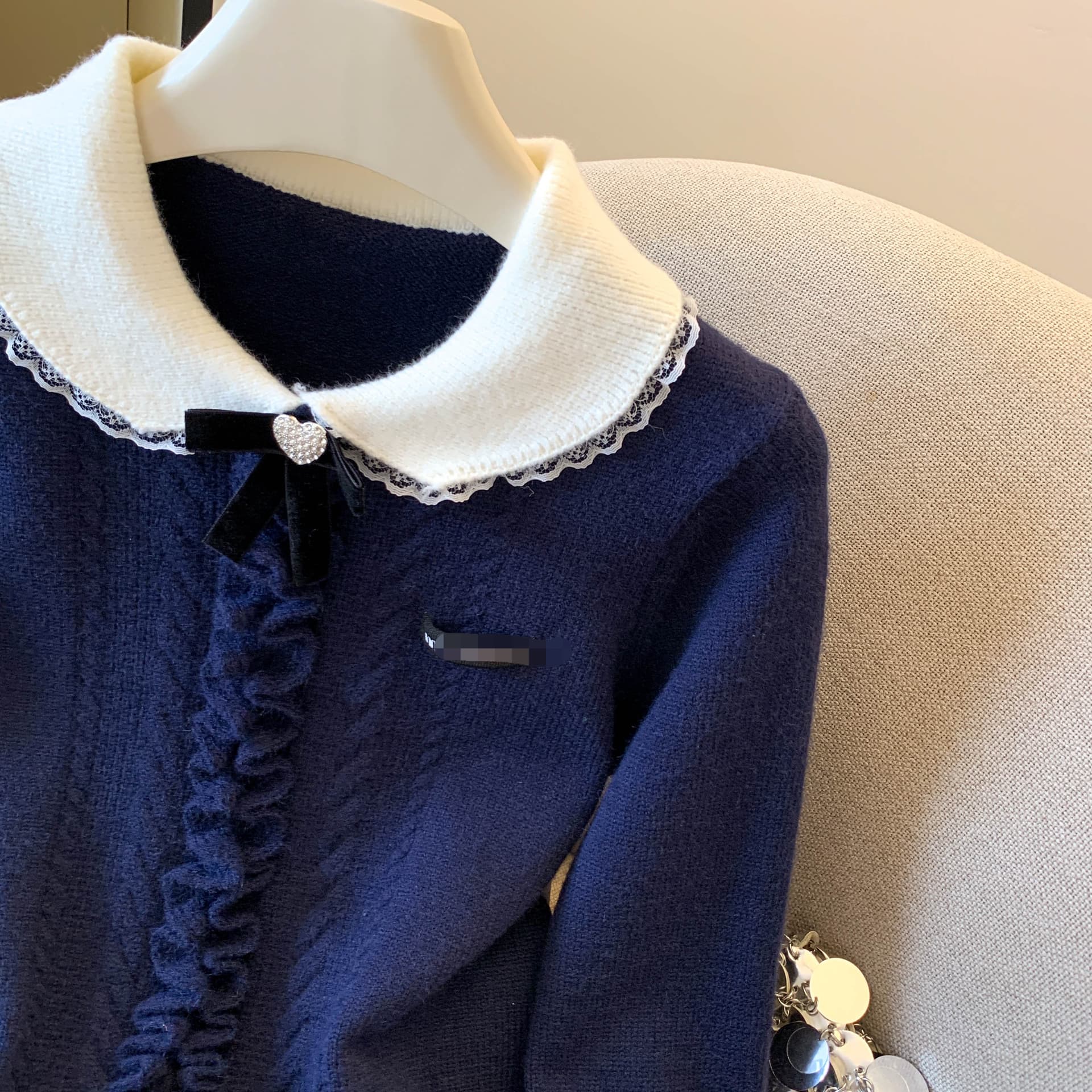 프릴 POLO 칼라 막대기 표시 함 의류 여성 한 부서 학원 스타일 연령 감소 캐주얼 니트 긴 소매 스웨터 상세 이미지 17