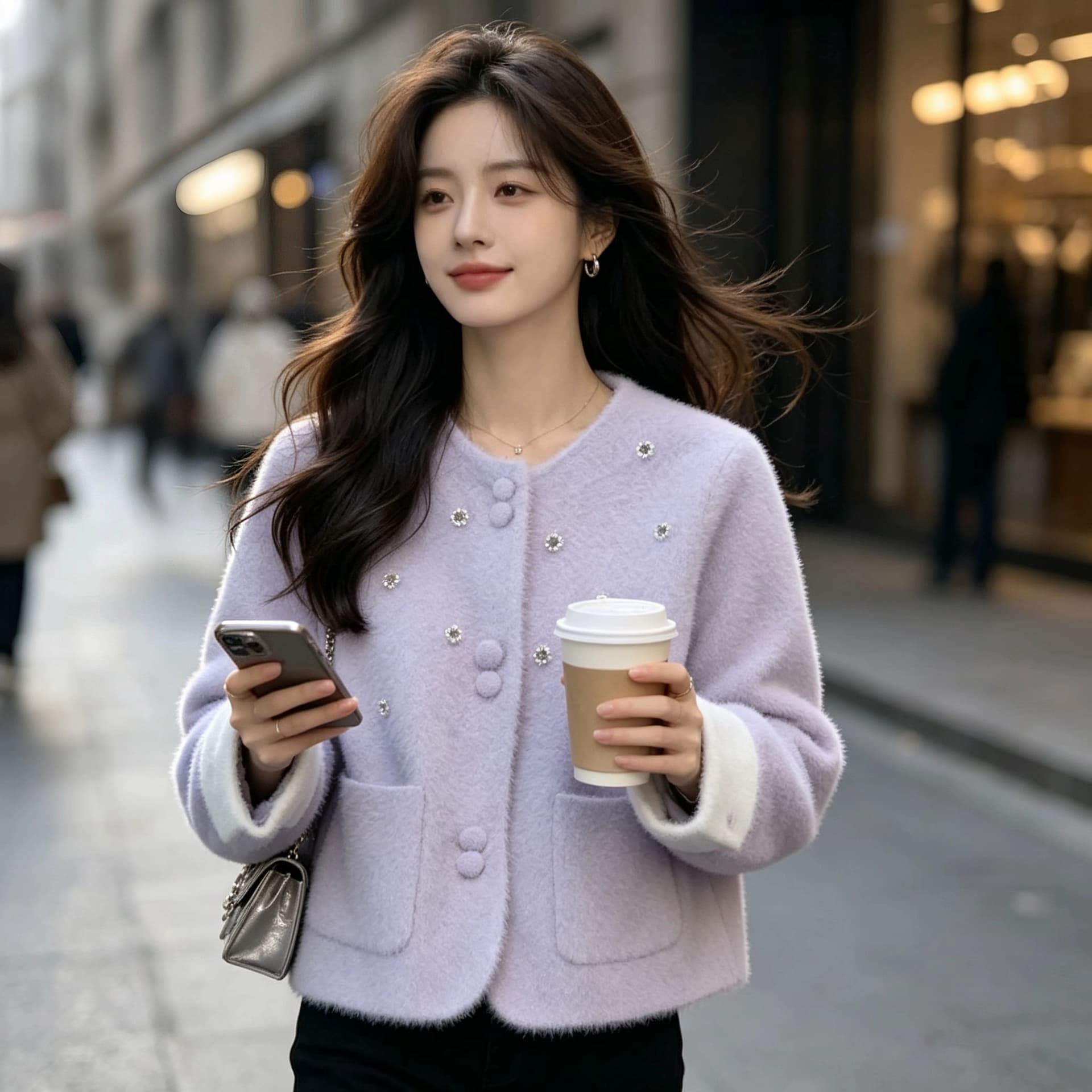 프랑스식 작은 샤넬 스타일 무거운 작업 다이아몬드 세팅 부드러운 찹쌀 스웨터 여성 코트 가을 겨울 두꺼운 품격 연령 감소 니트 오픈 가디건 맨위 상세 이미지 14