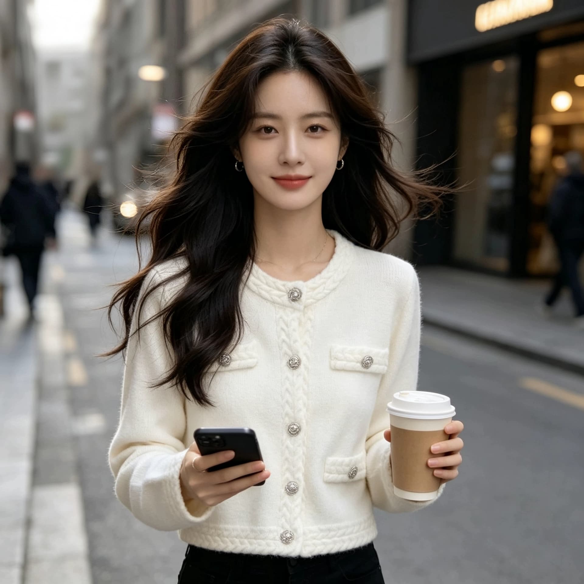 봄 가을 착용 가져 가라. 빛 럭셔리 바람 절묘한 쇼트 스타일 재킷 꽈배기 라운드 넥 니트 품격 고급 센스 오픈 가디건 여성 셔츠 이미지 4