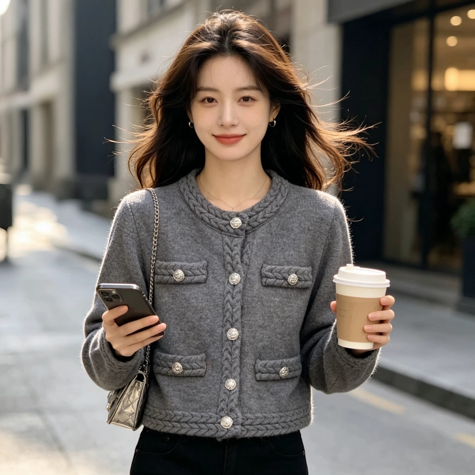 봄 가을 착용 가져 가라. 빛 럭셔리 바람 절묘한 쇼트 스타일 재킷 꽈배기 라운드 넥 니트 품격 고급 센스 오픈 가디건 여성 셔츠 상세 이미지 9