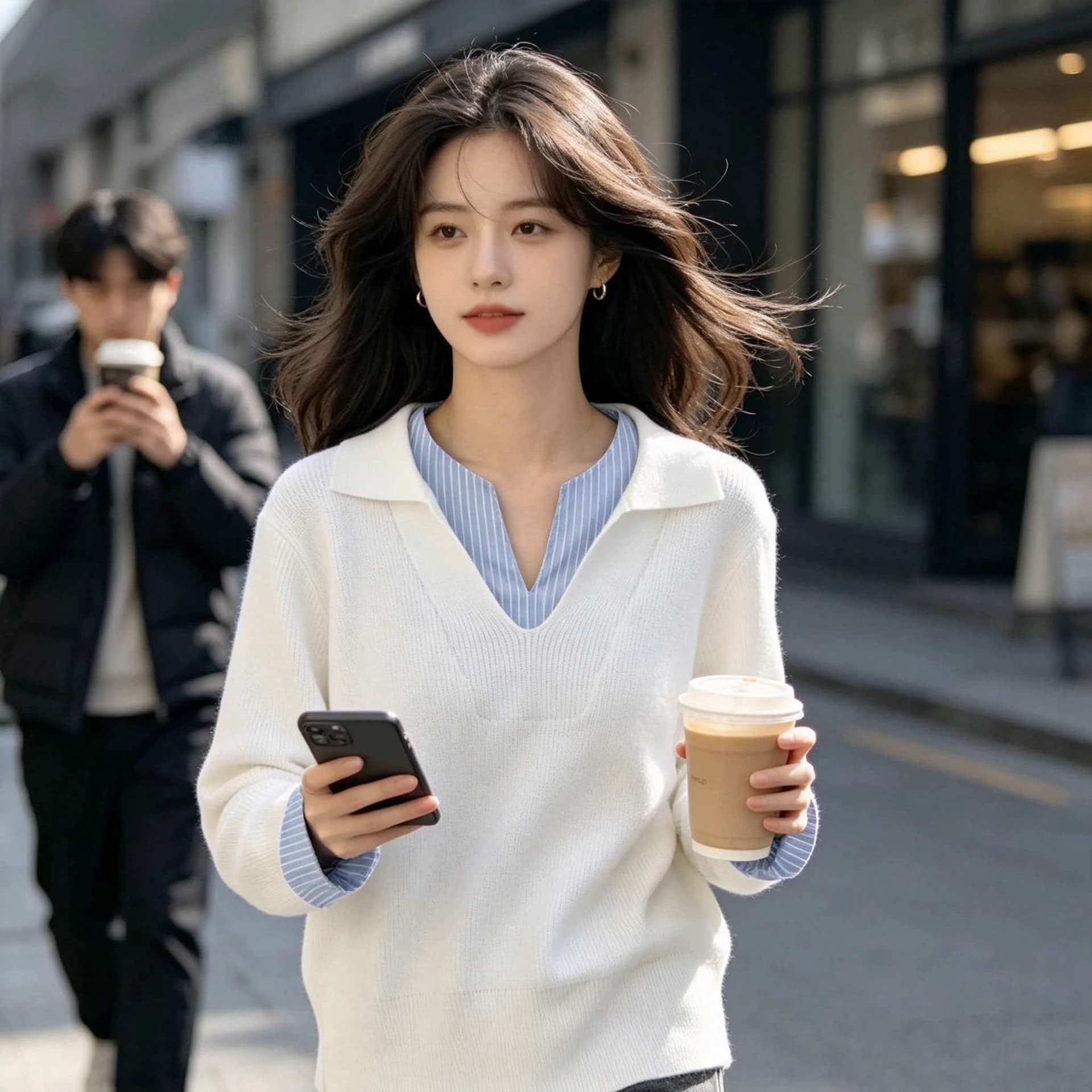이른 가을 2026 새로운 루즈핏 POLO 칼라 만나는 스웨터 여자 인사이드 가져 가라. 고급 센스 페이크 레이어드 긴팔 니트 맨위 상세 이미지 5
