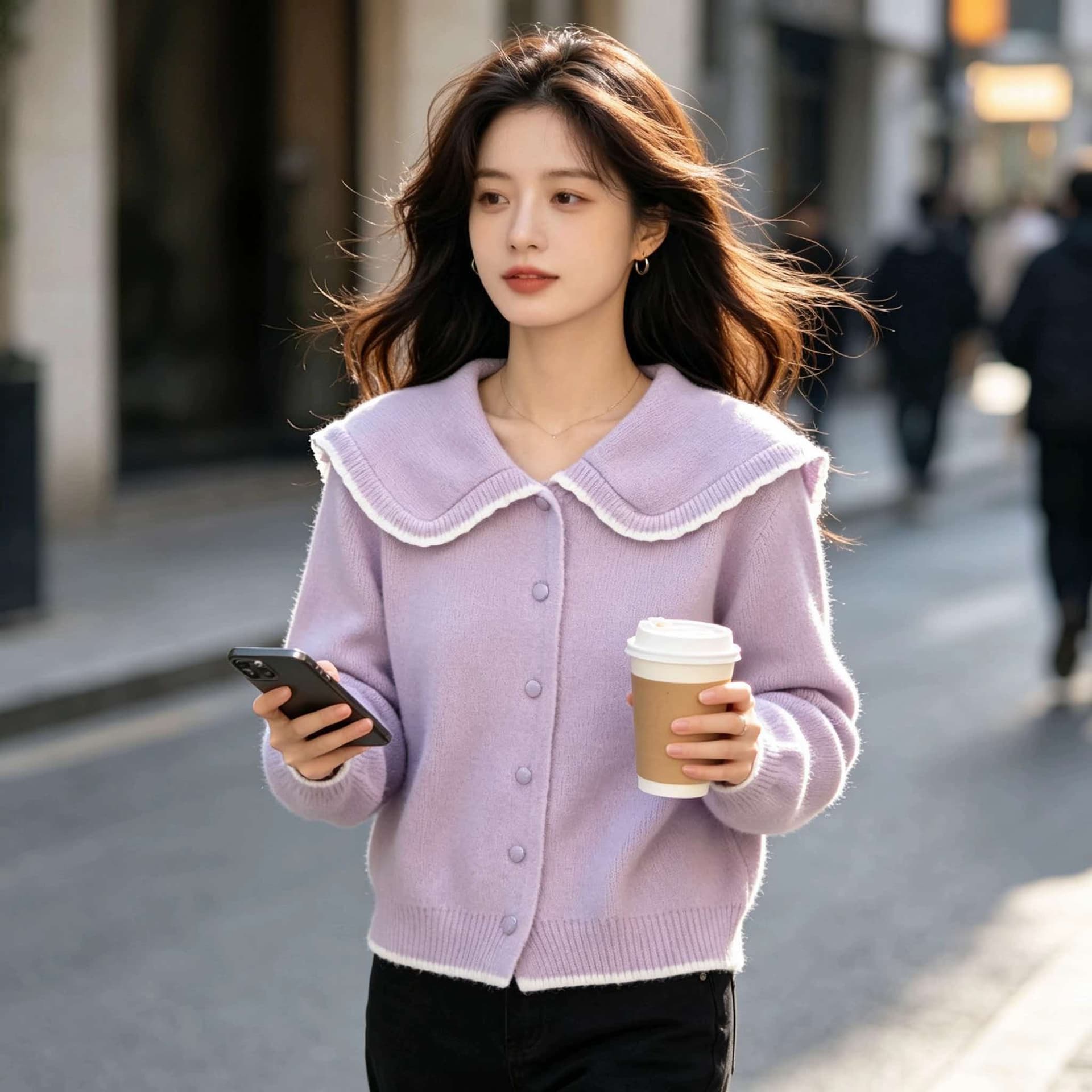 프랑스식 작은 샤넬 스타일 배색 베이비 칼라 스웨터 오픈 가디건 여성 가을 겨울 달콤함 연령 감소 신년 빨간색 니트 스웨터 재킷