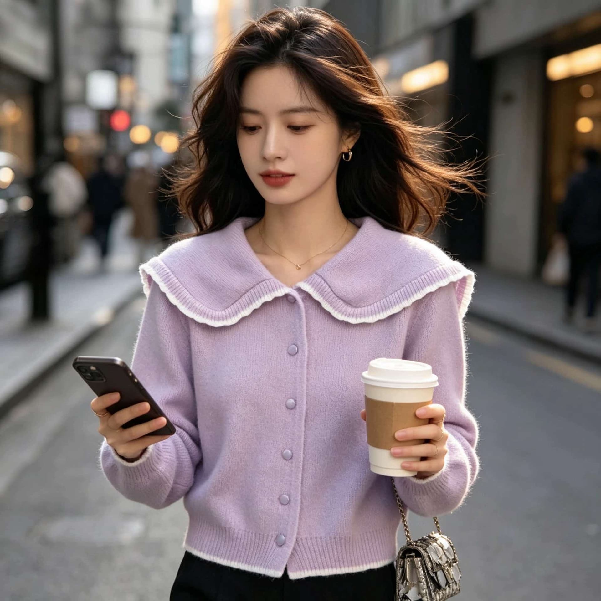 프랑스식 작은 샤넬 스타일 배색 베이비 칼라 스웨터 오픈 가디건 여성 가을 겨울 달콤함 연령 감소 신년 빨간색 니트 스웨터 재킷 상세 이미지 11