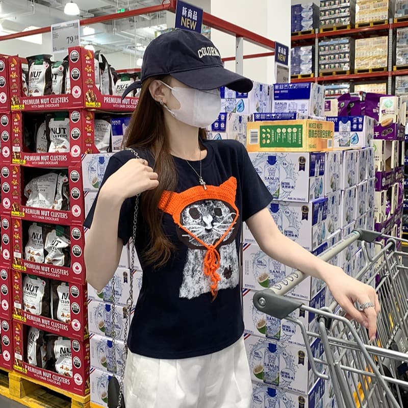 한 부서 새로운 반팔 티셔츠 슬림해 보이는 자수 라운드 넥 맨위 이미지 5