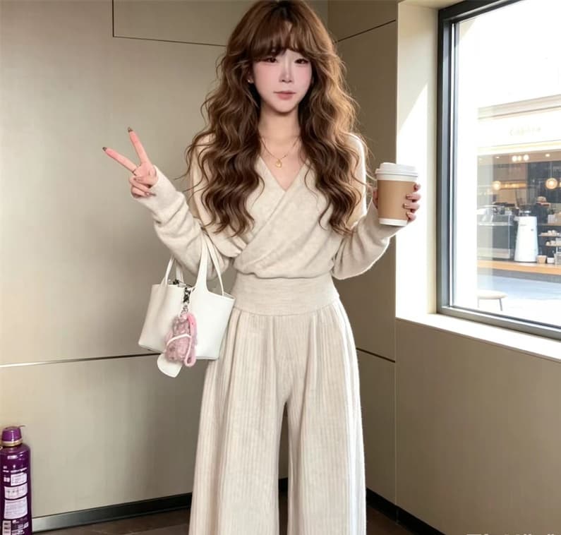 한 부서 전체 집합 깊은 겨울 착용 가져 가라. 작은 샤넬 스타일 캐주얼 니트 투피스 슈트 가을 겨울 자이언트 잘 생긴 패션 고급 센스 상세 이미지 1