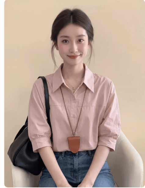 프랑스식 핑크색 폴로 칼라 긍정적 인 어깨 반팔 여성 셔츠 여름 2026 새로운 고급 센스 거품 소매 출퇴근 작은 맨위 이미지 2