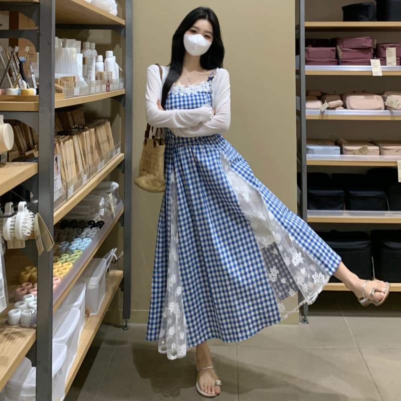 실사 샤오 레이디 해저 편지 뗏목 체크무늬 레이스 디스플레이 화이트 몸매 가꾸기 꽃무늬 슬립 드레스 품격 롱 스커트 상세 이미지 12