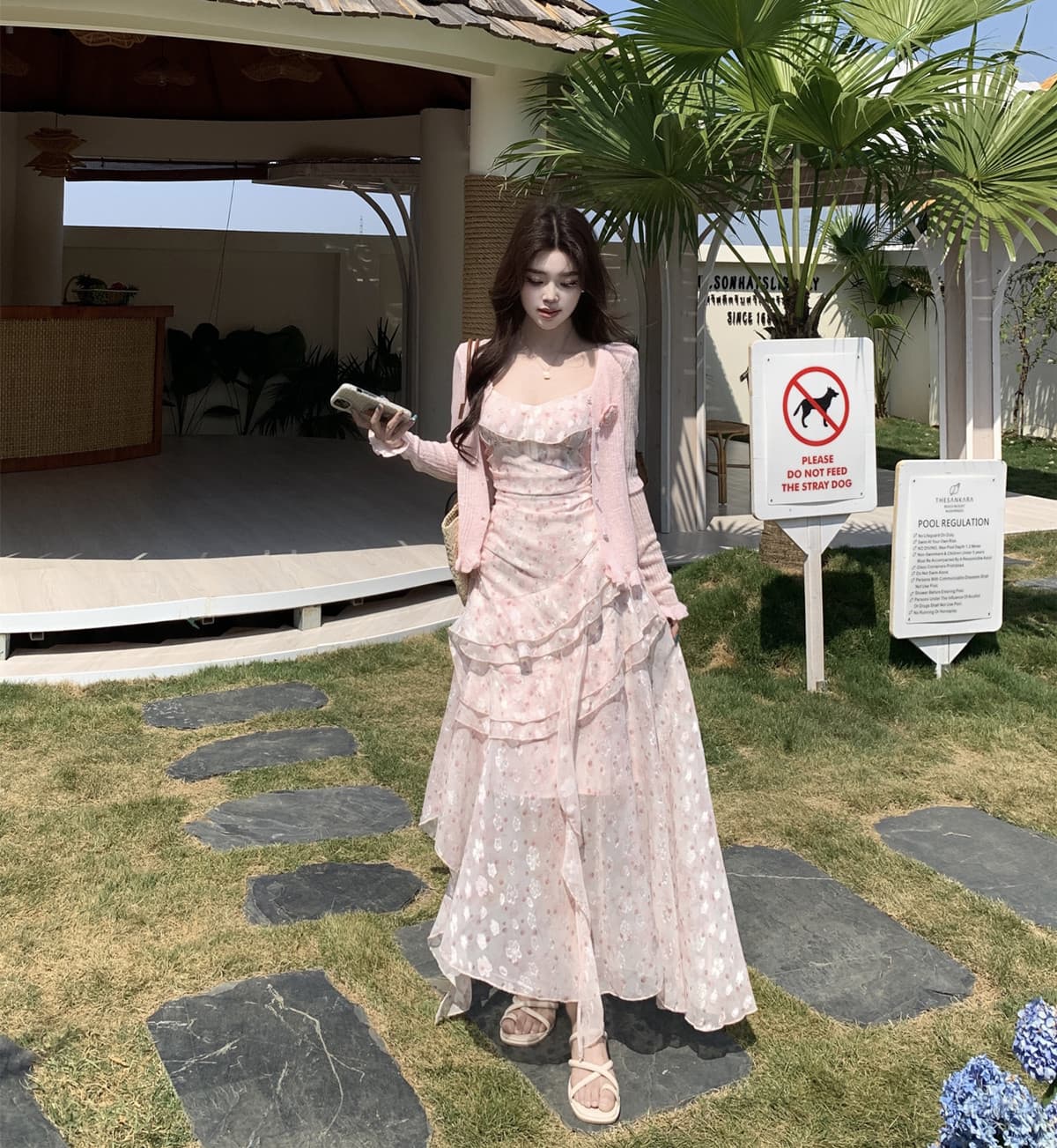 실사 봄 여름 우아함 프랑스식 전원 바람 순수한 욕망 달콤함 꽃무늬 슬립 드레스 태양 보호 셔츠 투피스 세트 이미지 2