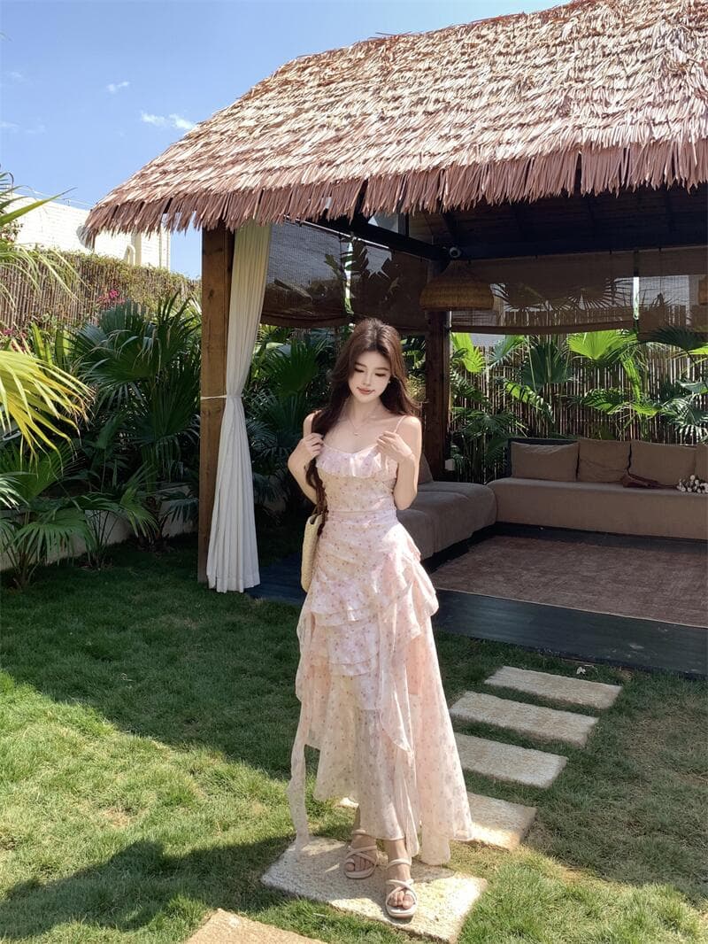 실사 봄 여름 우아함 프랑스식 전원 바람 순수한 욕망 달콤함 꽃무늬 슬립 드레스 태양 보호 셔츠 투피스 세트 상세 이미지 6