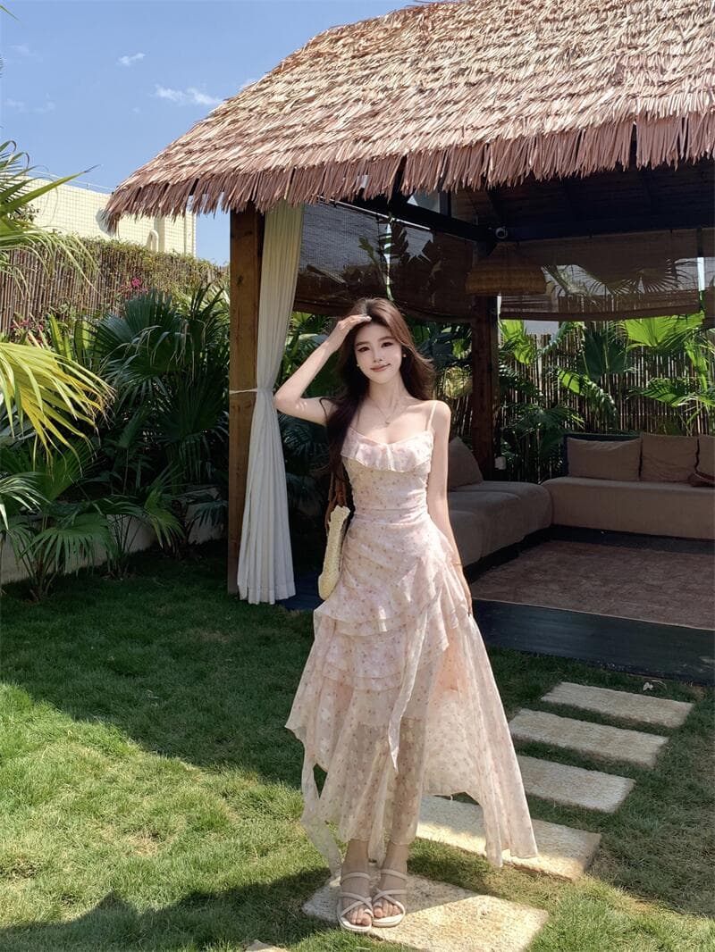 실사 봄 여름 우아함 프랑스식 전원 바람 순수한 욕망 달콤함 꽃무늬 슬립 드레스 태양 보호 셔츠 투피스 세트 상세 이미지 9
