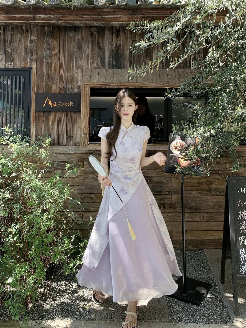 실사 마술 색상 흐름 구름 새로운 중식 개선 핑크색 허리 수축 루 체 빛 실 치파오 상세 이미지 15