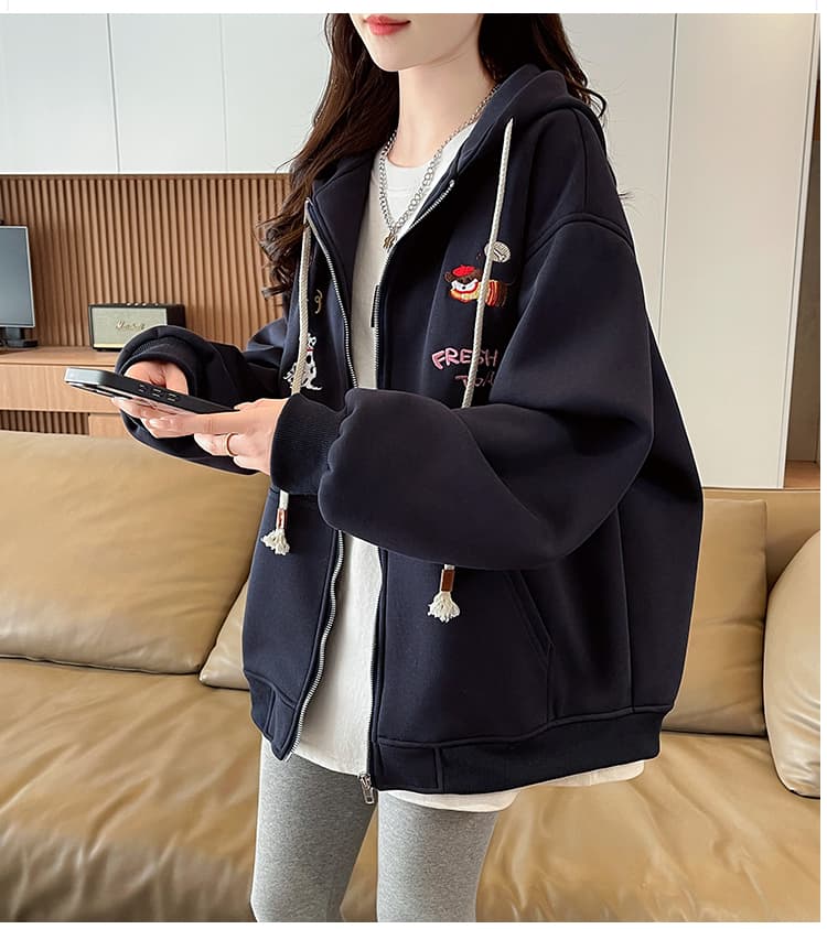 실사 캐주얼 후드 재킷 소녀 봄 가을 2026 새로운 중학교 학생 달콤함 자수 오픈 가디건 후드티 상세 이미지 18