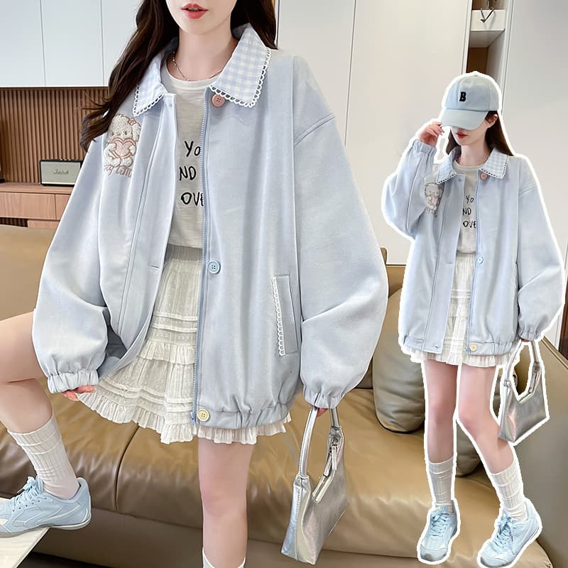 실사 아메리칸 모방 사슴 캐시미어 체크무늬 패치워크 디자인 센스 여성 코트 2026 새로운 자수 다용도 루즈핏 외부 가져 가라. 이미지 3