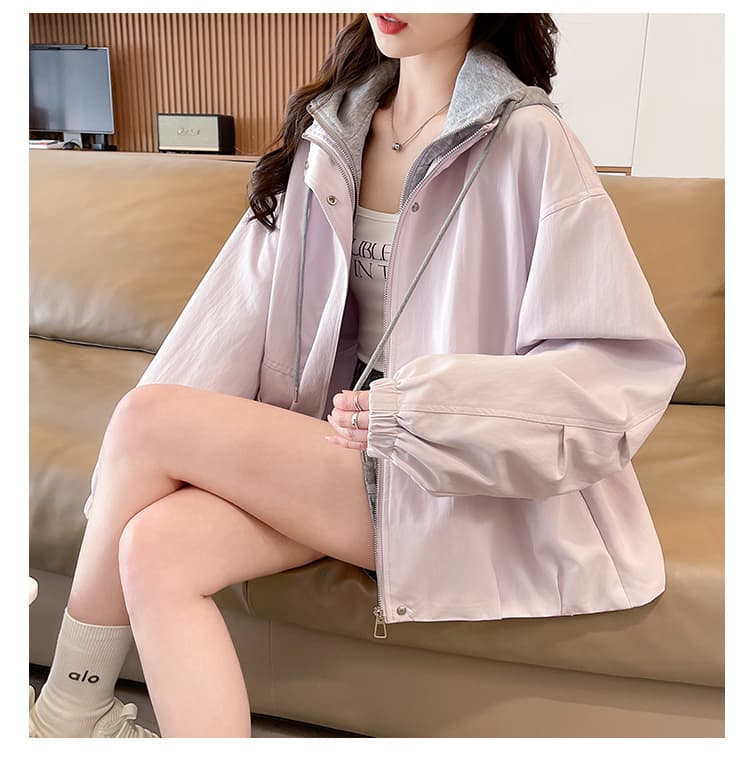 실사 핑크색 페이크 레이어드 후드 짧은 여성 코트 작은 키 2026 새로운 한국 스타일 디자인 센스 슈퍼 잘 생긴 재킷 상세 이미지 16