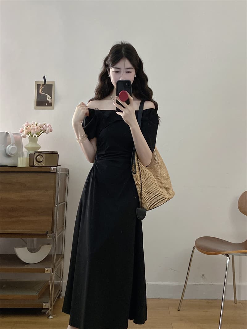 실사 여름 새로운 프랑스식 복잡한 고대 칼라 허리 수축 슬림해 보이는 고급 센스 품격 롱 스커트 드레스 상세 이미지 18