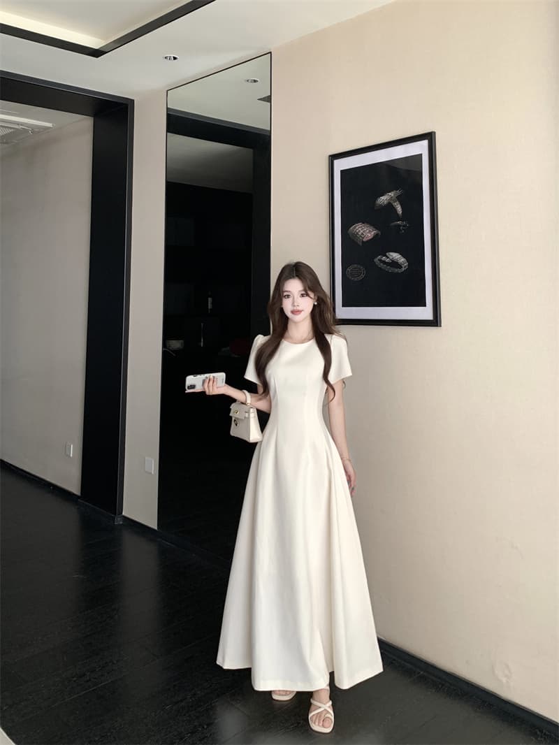 실사 빅 사이즈 새로운 프랑스식 레트로 차 휴식 품격 고급 센스 예복 치마 허리 수축 품격 슬림해 보이는 드레스 상세 이미지 1