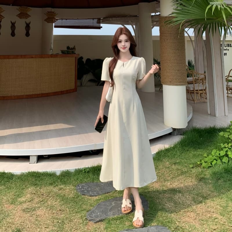 실사 빅 사이즈 여름 새로운 프랑스식 레트로 품격 미니멀리즘 디자인 센스 그는 벤 바람 드레스 이미지 3